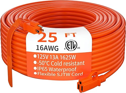 Miniatura 28 de HUANCHAIN Cable de extensión para exteriores de calibre 14/3 de 25 pies, resistente al agua, con cable eléctrico de 3 clavijas iluminado y flexible