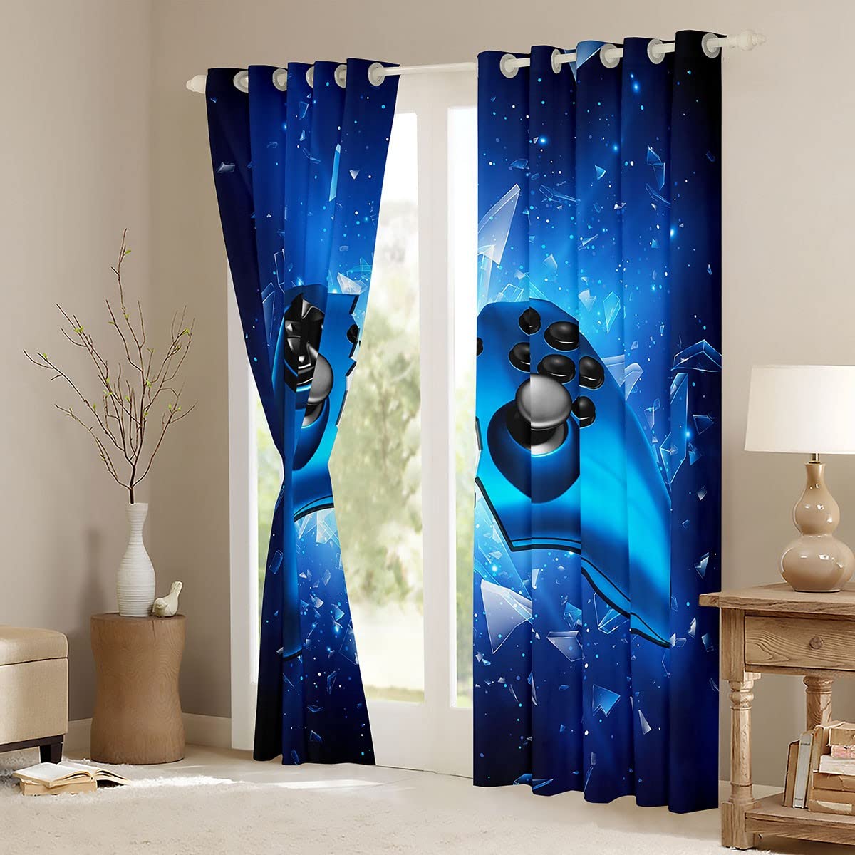 Cortinas Opacas Con Ojales Para Control De Juegos De Arcade Para Dormitorio De Nino Y Nina