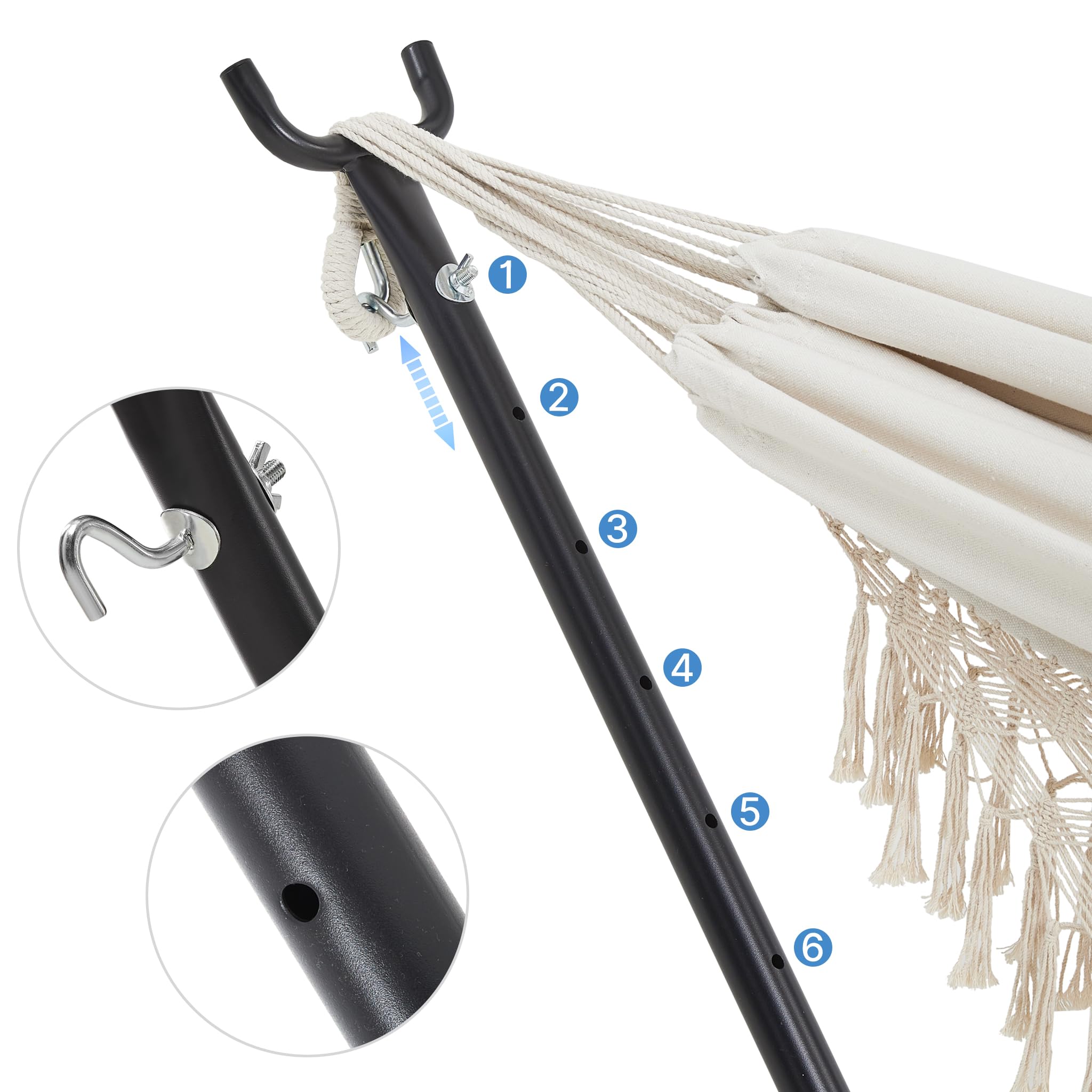 Mondeer Amaca per 2 Persone con Telaio, Amaca da Giardino Portatile con Telaio Separato, Amaca Doppia in Stile Bohémien con Telaio in Ferro Regolabile e Resistente per Terrazze, Patii e Giardini