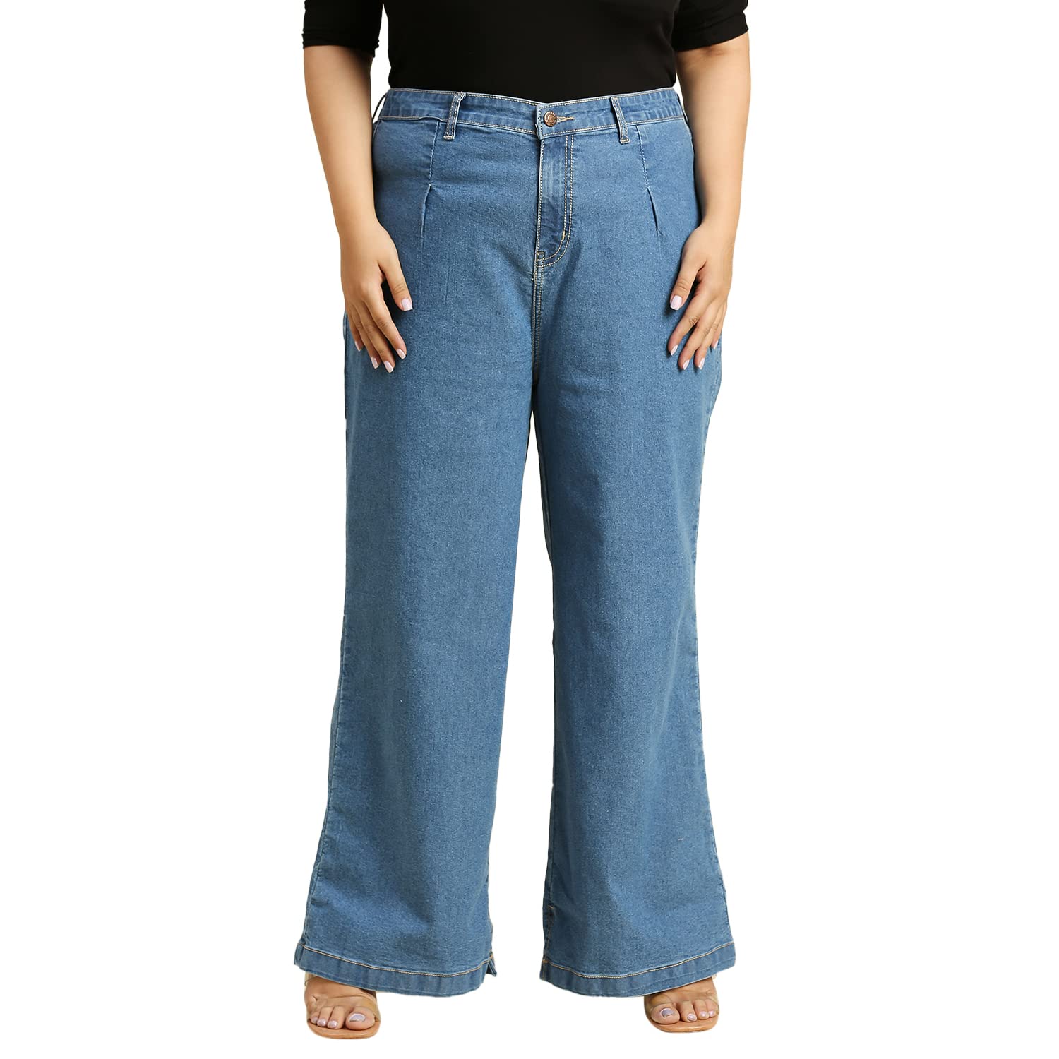 HIGH STARWomen's Stretch Fit Mid Rise Wide-Leg Fit Stretchable Jeans