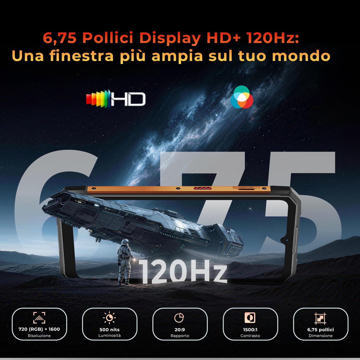 HOTWAV Cyber 18 Android 16 Rugged Smartphone 6.75" Cellulare Robusto | 20GB+256GB Telefono Indistruttibile 6200mAh 64MP+16MP, Gemini AI, NFC/Face ID/OTG/GPS/Dual SIM 4G