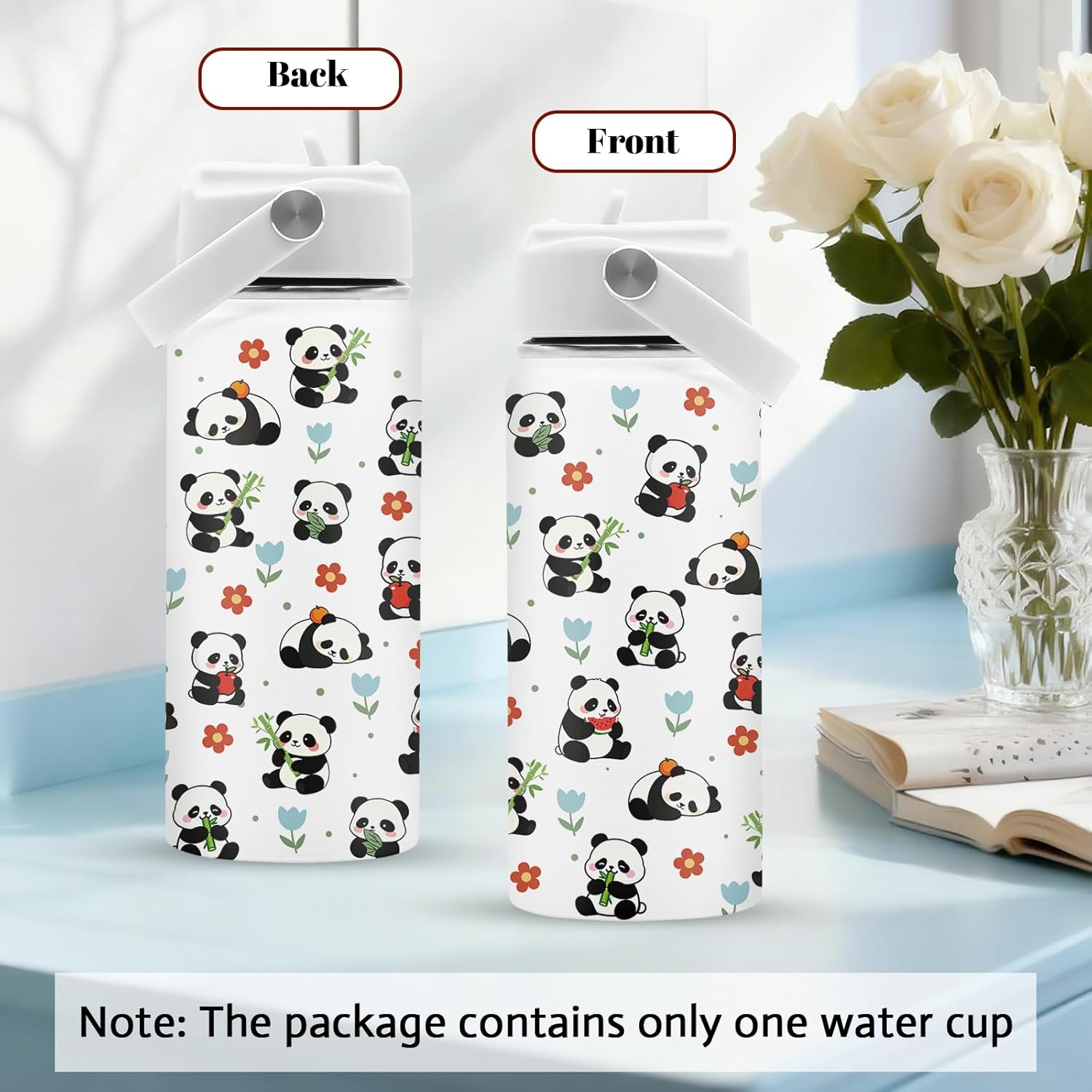Panda Gifts for Girls Boys, 16 oz Water Bottle with Straw Lid, Panda Water Bottle, Stainless Steel Insulated Tumbler, Cute Animals Cups, Birthday Christmas Gifts for Animal Lovers - Image 8