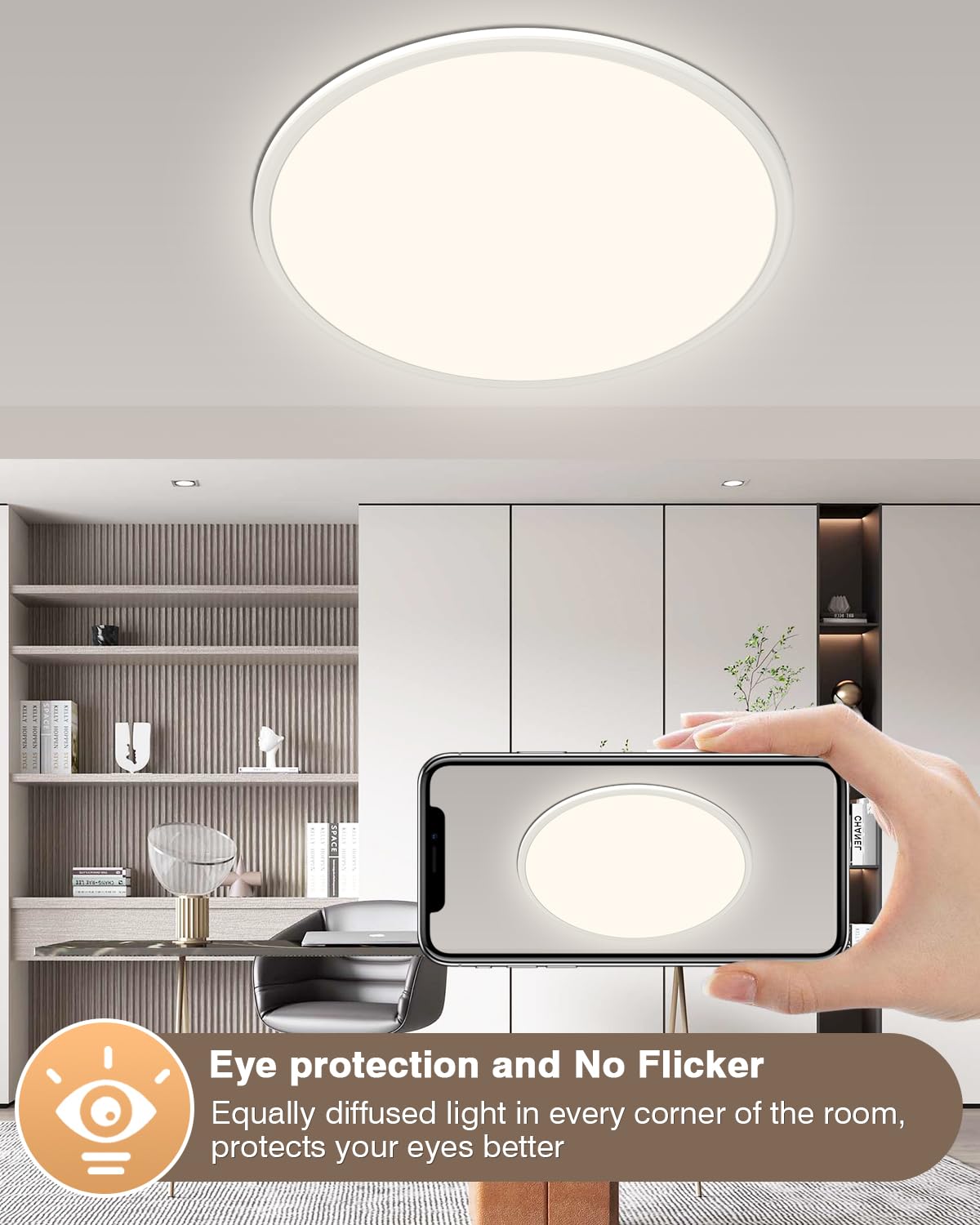 Bowfar 59CM Plafoniera LED Soffitto, Plafoniera Rotonda 56W 3000-6500K Ultra Sottile 2.5CM, Lampada da Soffitto con Telecomando Dimmerabile per Soggiorno Camera da Letto Cameretta Cucina, Bianco