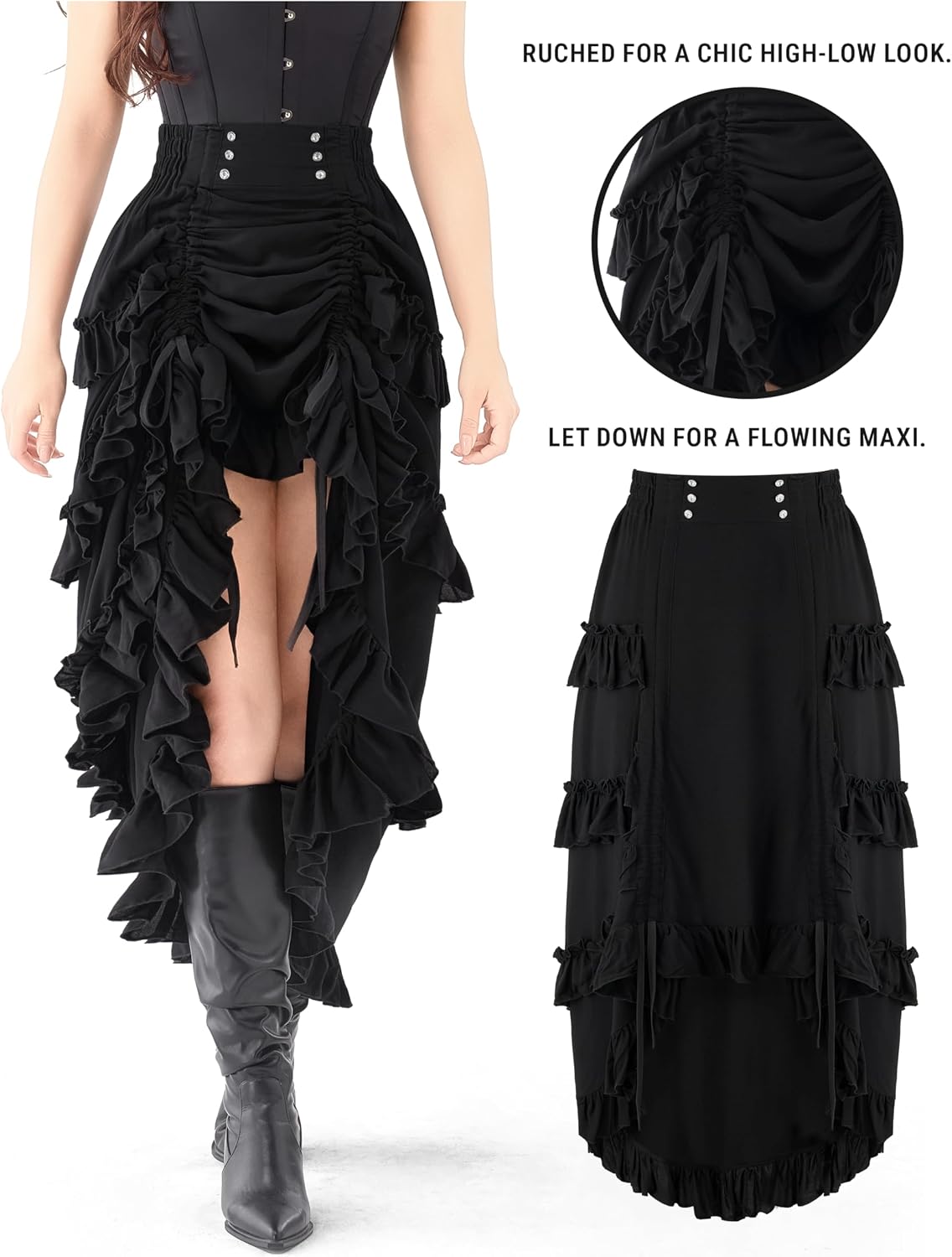 Spooktacular Creations Women Steampunk Mullet Skirt Costume, Renaissance Pirate Gothic Dress for Halloween Cosplay Party