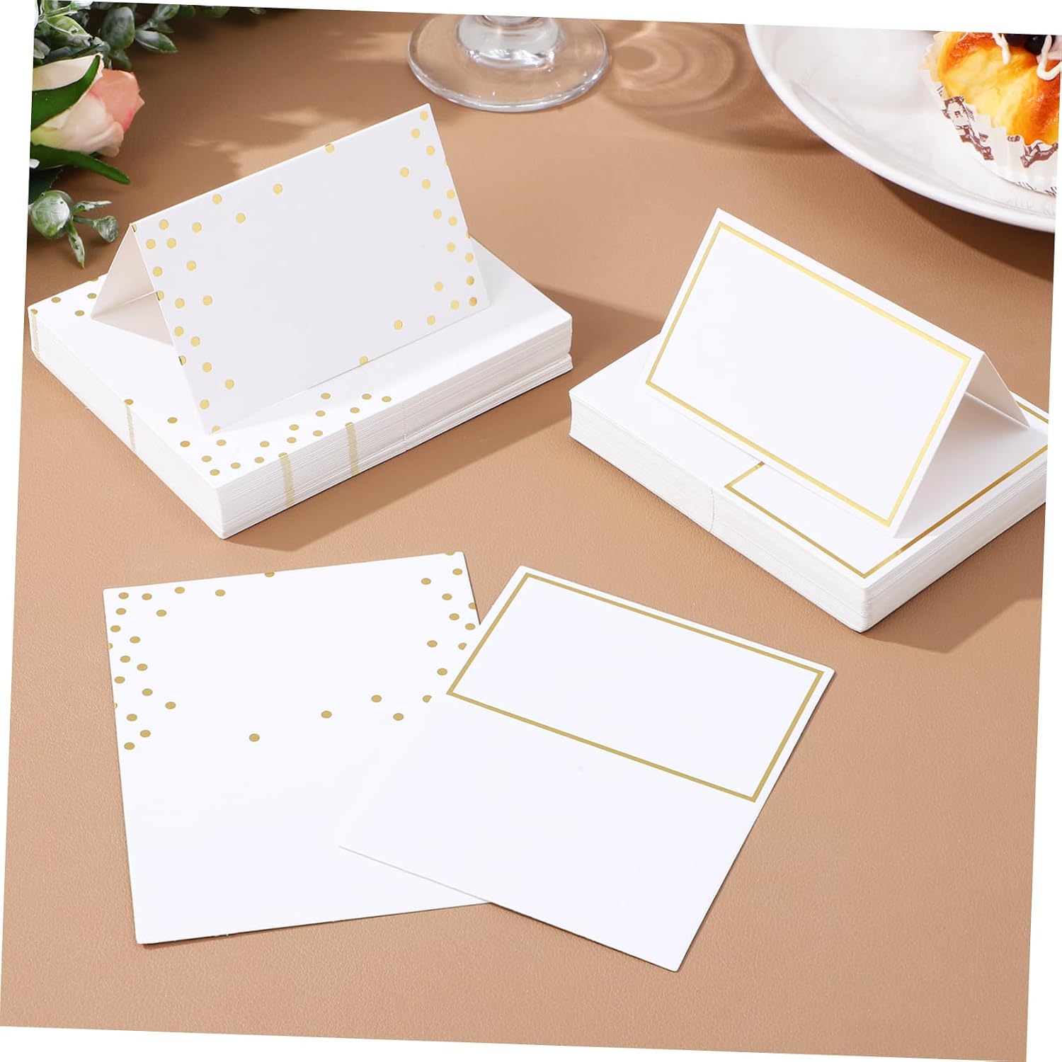 100pcs Elegant Place Cards for Table Setting Wedding Name Tags with Gold Foil Border for Banquets Dinner Parties and Events Material Easy to Write and Stand Independently