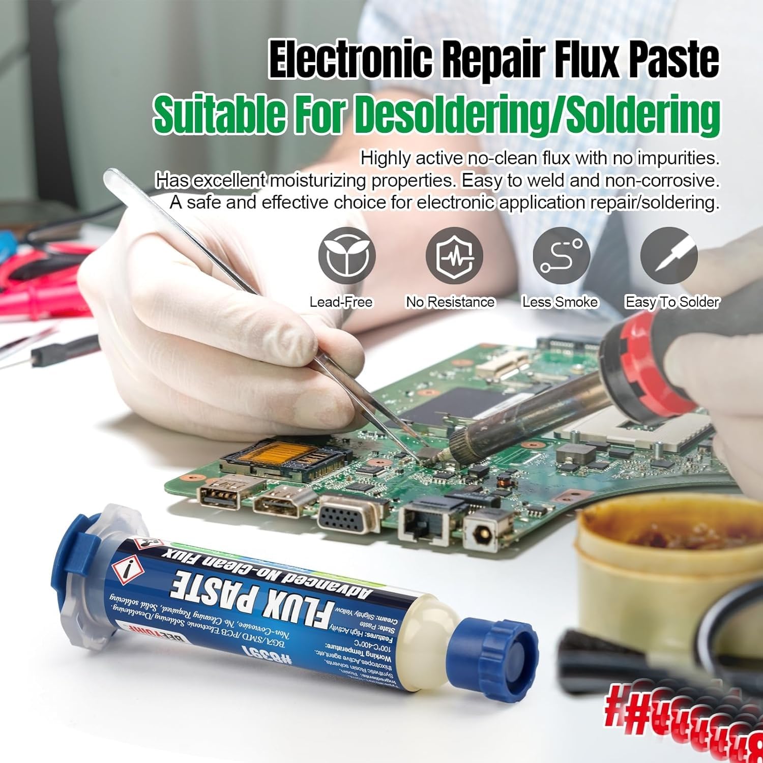 SCHOFIC UV-559 No-clean Soldering Flux Paste, Halogen-free, Electronics and BGA Repair, 10mL Syringe - Image 6 thumbnail