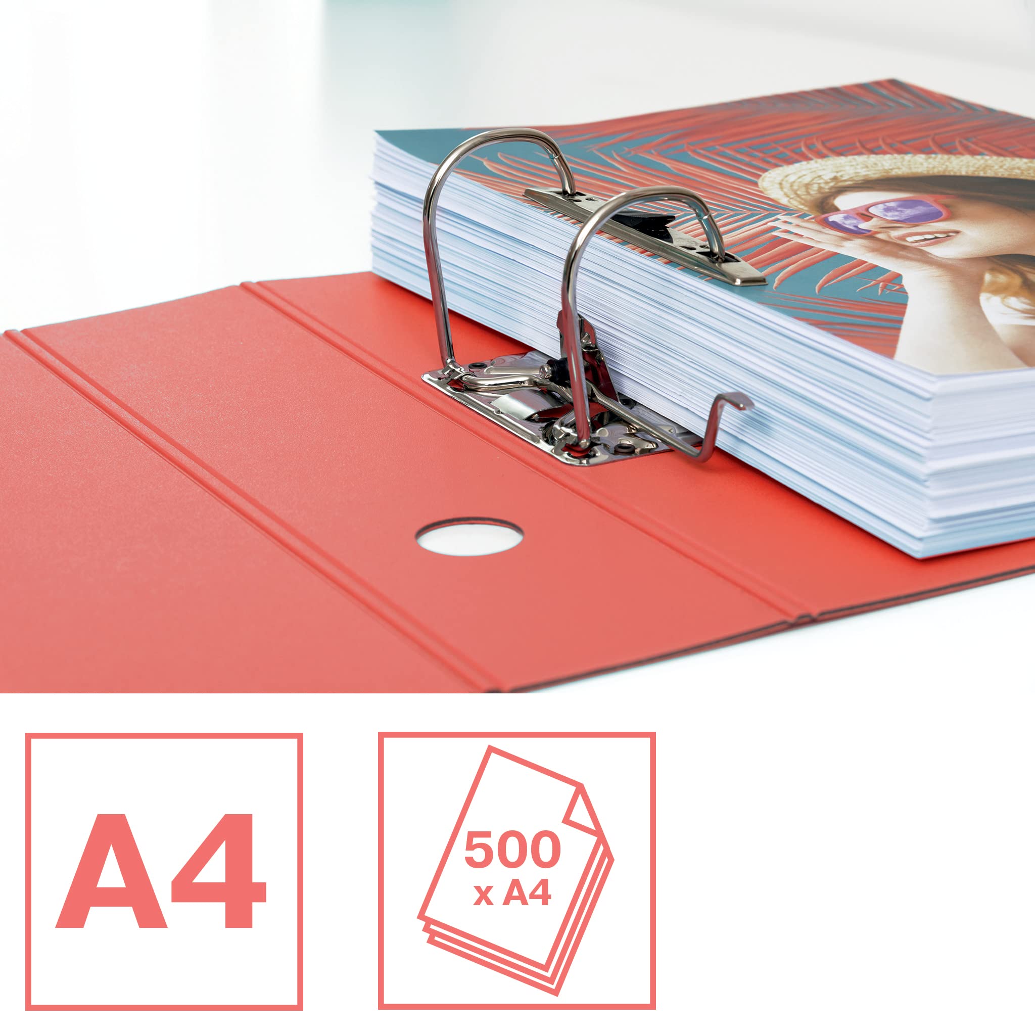 Esselte A4-Ordner, 5er Pack, 500 Blatt Kapazität, 82 mm Rückenbreite, leichtgewichtiger A4-Ordner für Zuhause/Büro, zur Schreibtischorganisation, Colour'Breeze Serie, Koralle, 628427