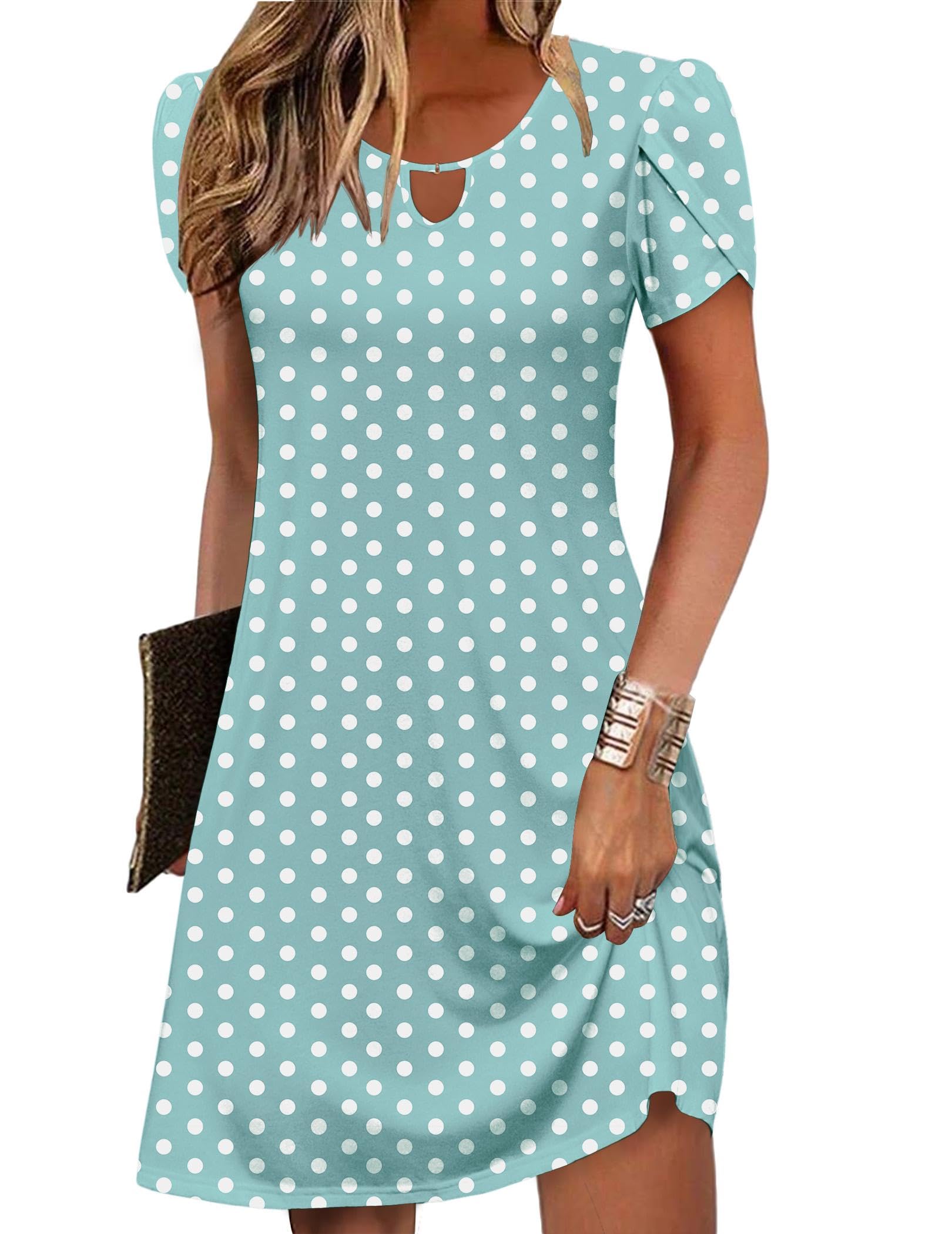 Zeagoo Women's Casual A-Line Dresses with Pockets Summer Floral Tshirt Dress Short Sleeve Mini Dress Flowy Sundresses