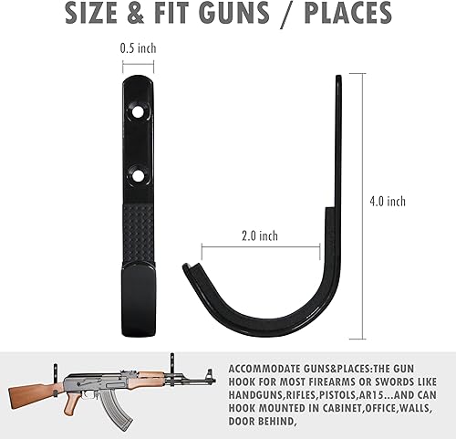 Miniatura 2 de Paquete de 6 ganchos de montaje en pared para rifles, rifles de almacenamiento, rifles, escopetas, arco de tiro con arco con acolchado suave y acero