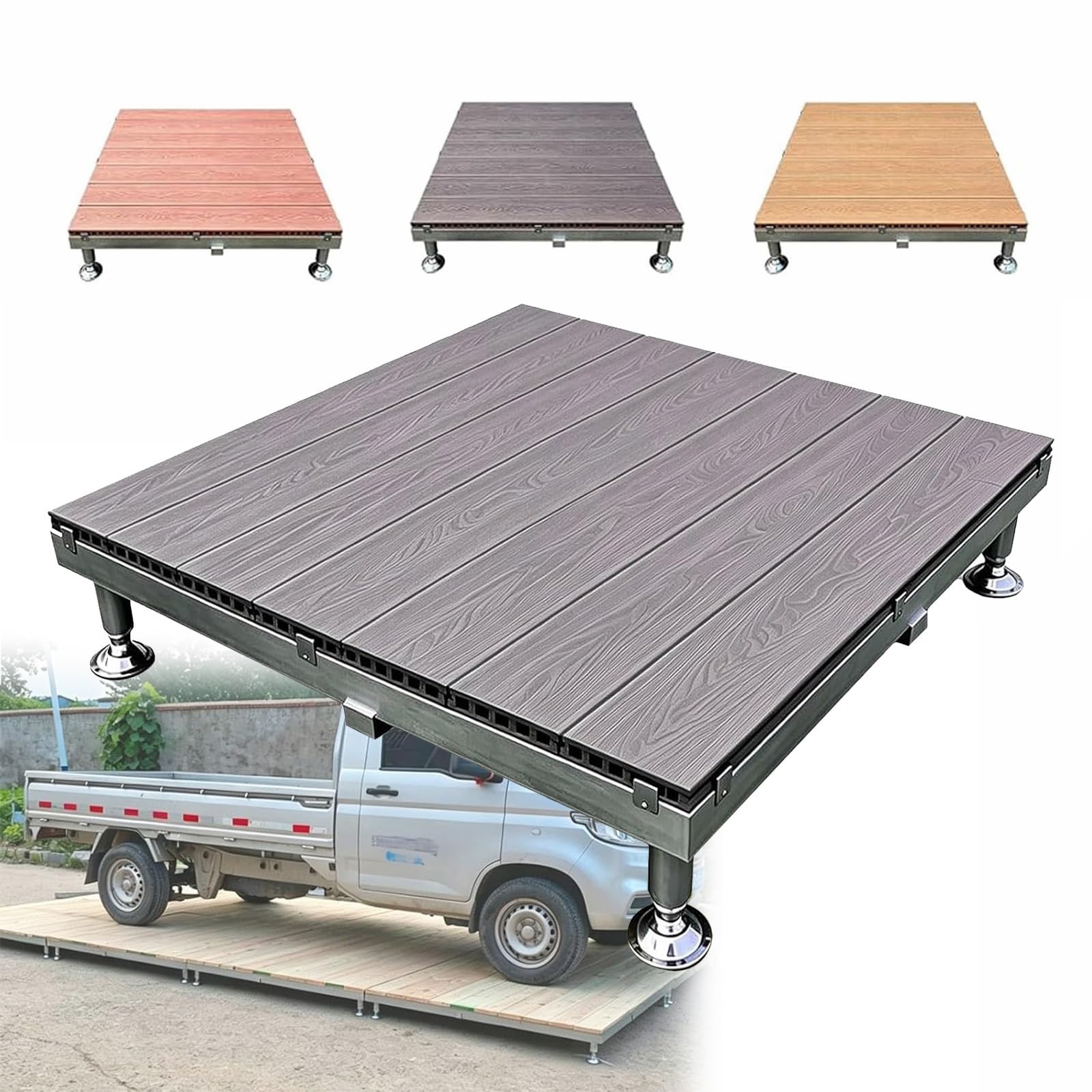 Piastrelle Per Giardino WPC Impermeabile 84cm Piattaforma Decking Rialzata | Regolabile Terrazze Modulare Piattaforma In Composito, Pavimento Esterna Con Piedini, Patio Campeggio(Dark brown)