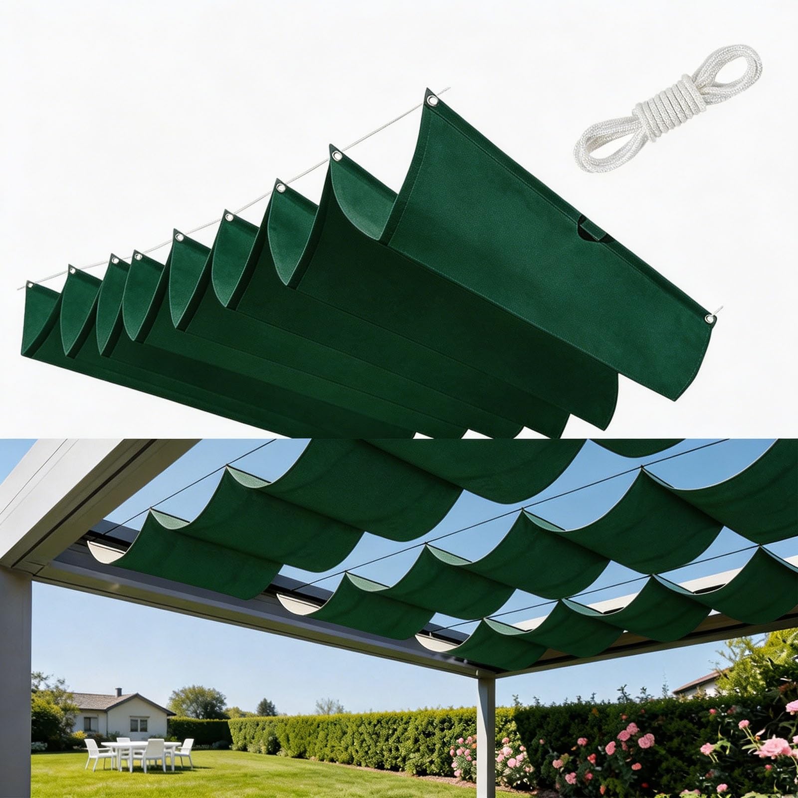 Toldo Vela Ondulada Retráctil de 120 x 150 cm en Color Verde para Terraza