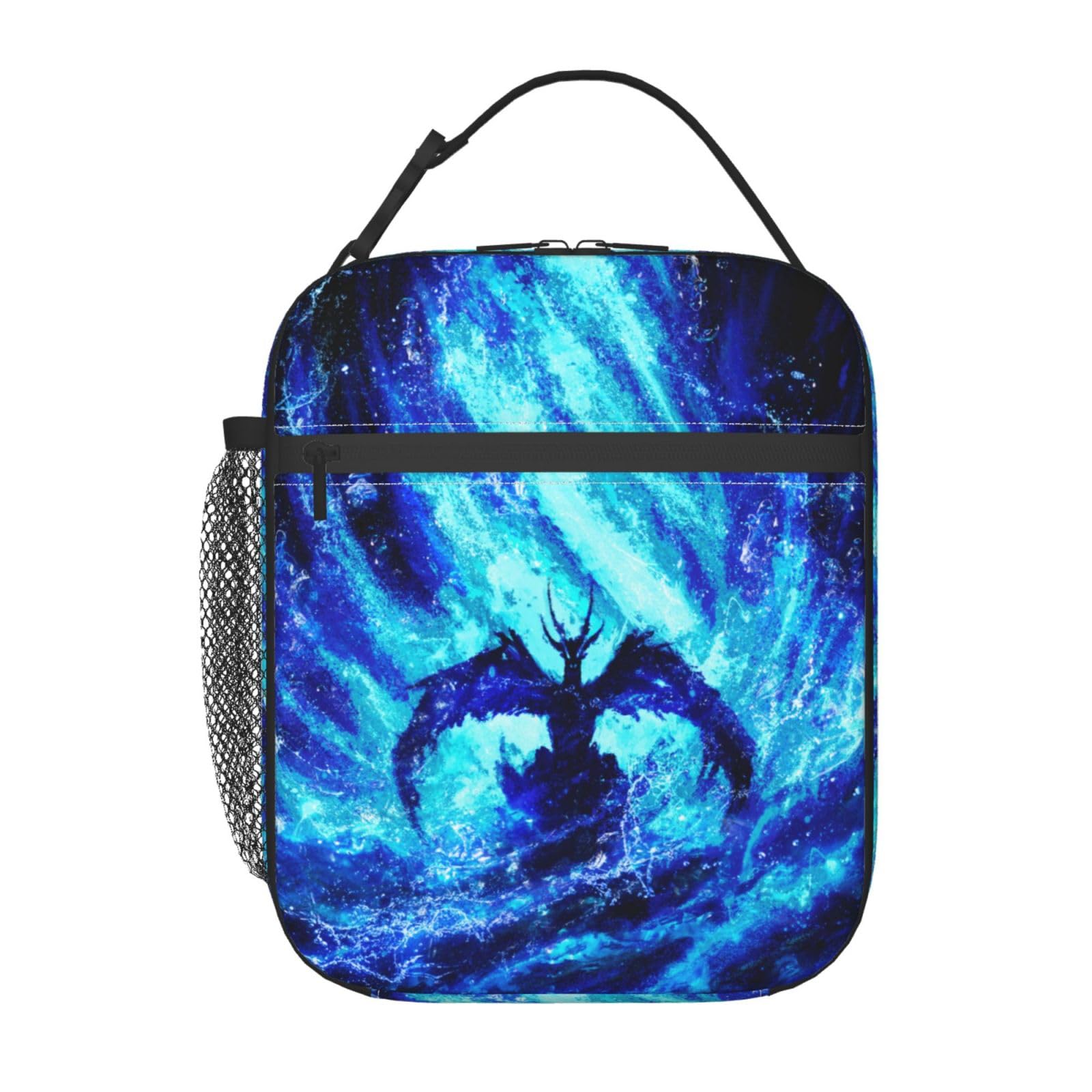 Bolsa de almuerzo con aislamiento de dragón azul fresco, portátil, reutilizable, con cremallera, para hombres y mujeres, trabajo, picnic, viajes, camping