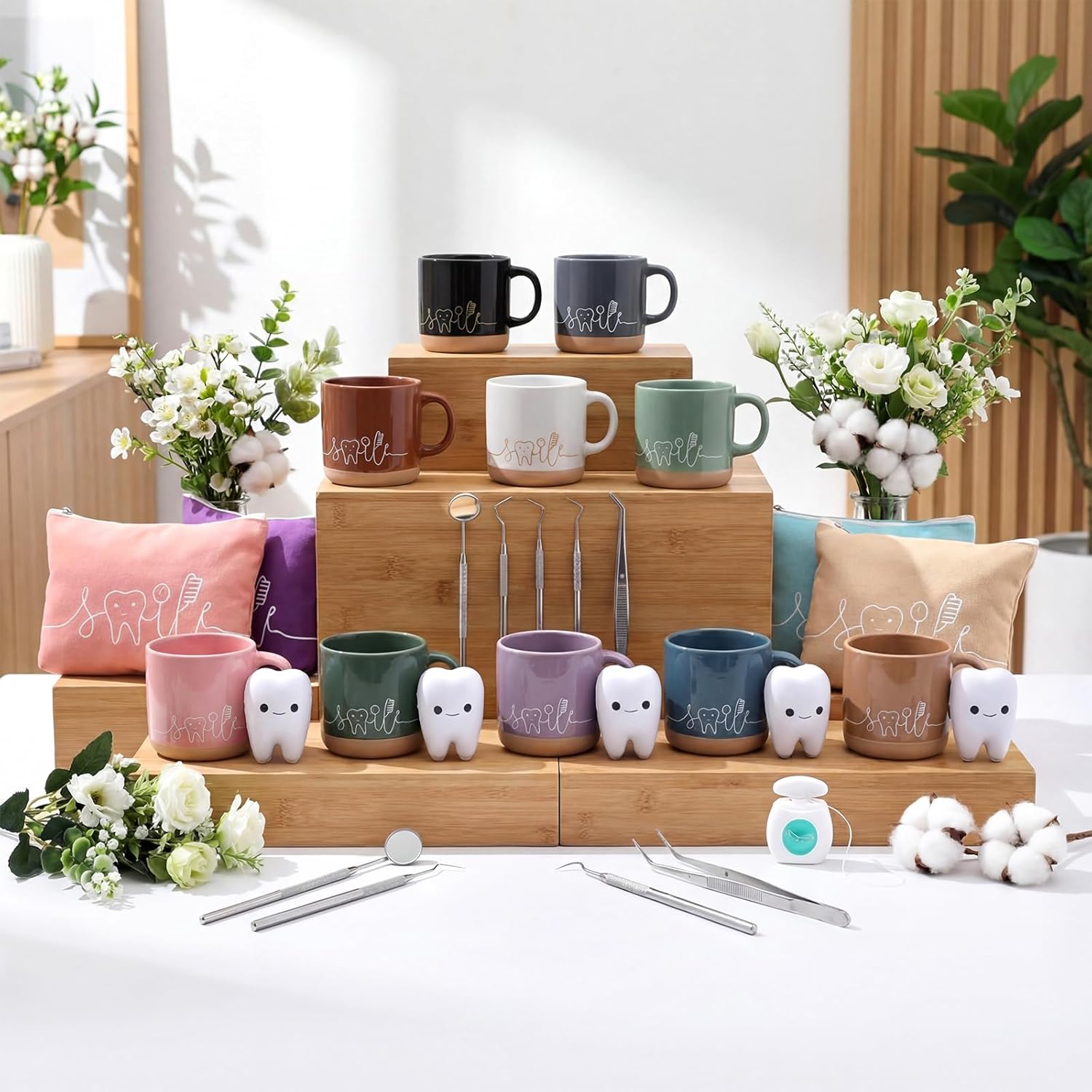 30 Pcs Dental Assistant Week Gifts Bulk Ceramic Coffee Mugs Cosmetic Teeth Makeup Bags Teeth Stress Toy Dentist Dental Hygienist Thank You Gift for Orthodontic Staff Office Team Dentist Day - Image 8