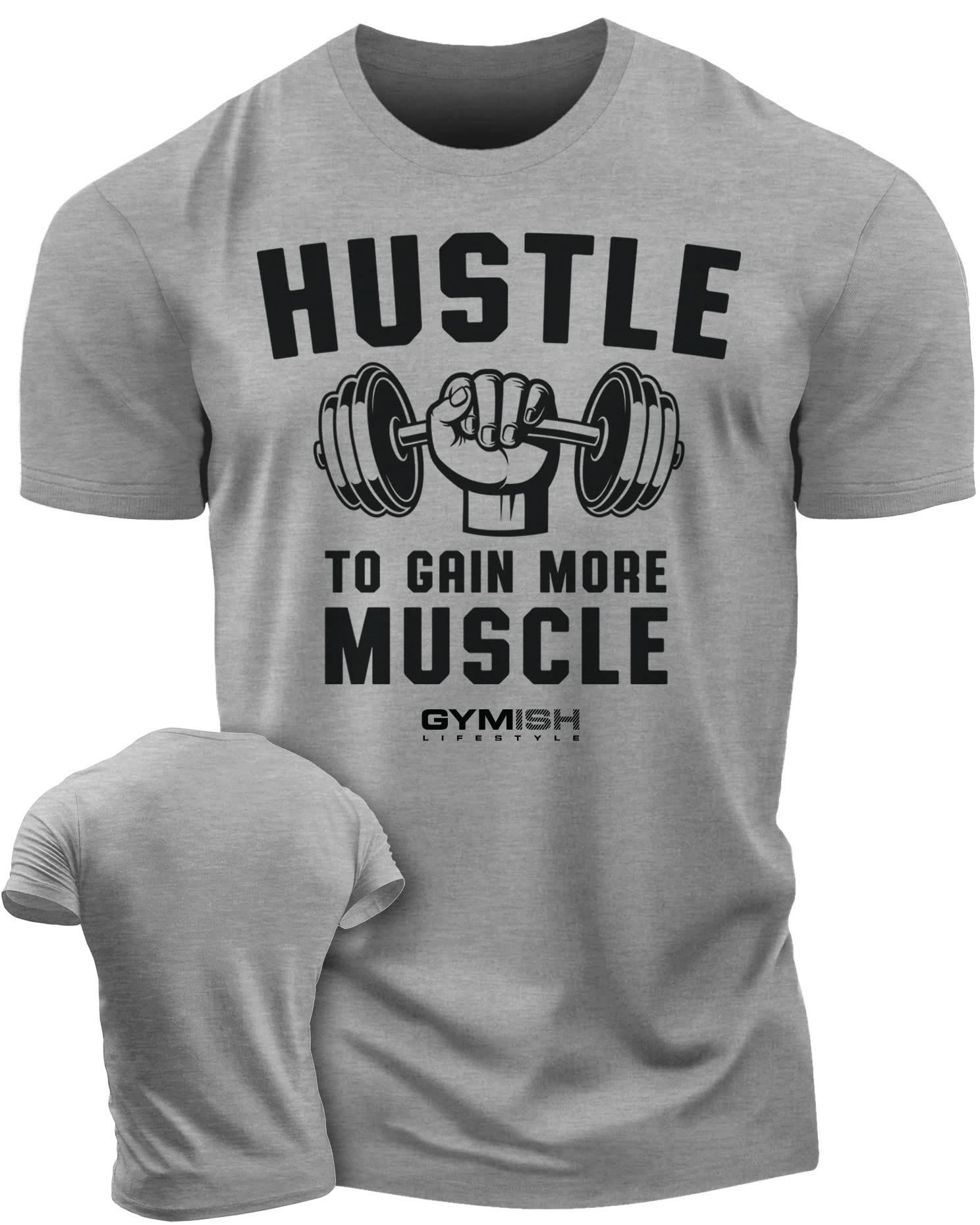 Gymish LifestyleWorkout Shirts for Men, Hustle to Gain Muscle Gym Shirt Funny Sayings Lifting T-Shirt