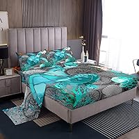 Vista 234 de jejeloiu Sea Turtle Sheet Set Ocean Creature Themed Sheets with Deep Pocket Fitted Sheet Sea Underwater World Bed Sheets Set Bed Reptile Tortoise