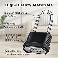Vista 3 de Cerradura de combinación de 4 dígitos resistente a la intemperie, grillete de 4.134 in de largo, resistente a la intemperie, cerradura combinada