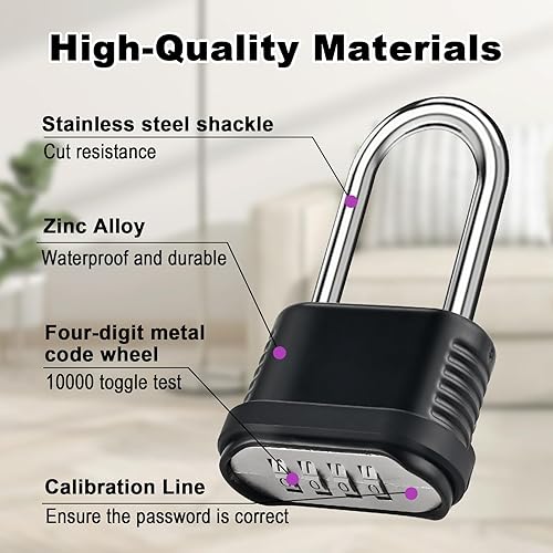 Miniatura 3 de Cerradura de combinación de 4 dígitos resistente a la intemperie, grillete de 4.134 in de largo, resistente a la intemperie, cerradura combinada
