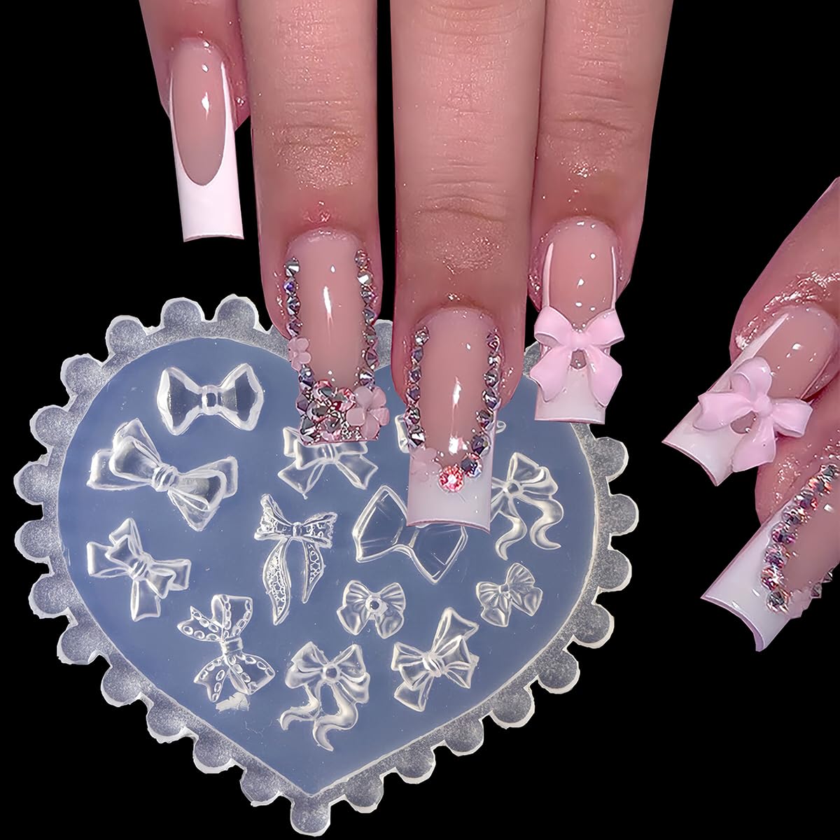 Abalorios de uñas de corazón con lazo 3D, herramientas de uñas, lindos nudos de resina, suministros de uñas de corazón, suministros de uñas para el día de San Valentín, diseño de uñas acrílicas, arco 4