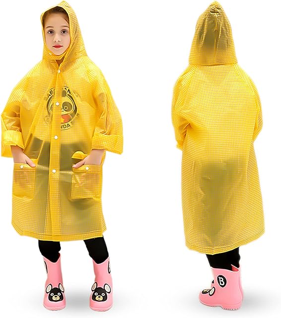 Skyzone Kids Rain Coat for Girls Boys,Portable EVA Raincoat Lightweight Rain Poncho with Hood,Reusable Cute Children Raincoat for Travel Outdoor Climbing Cycling Hiking Camping