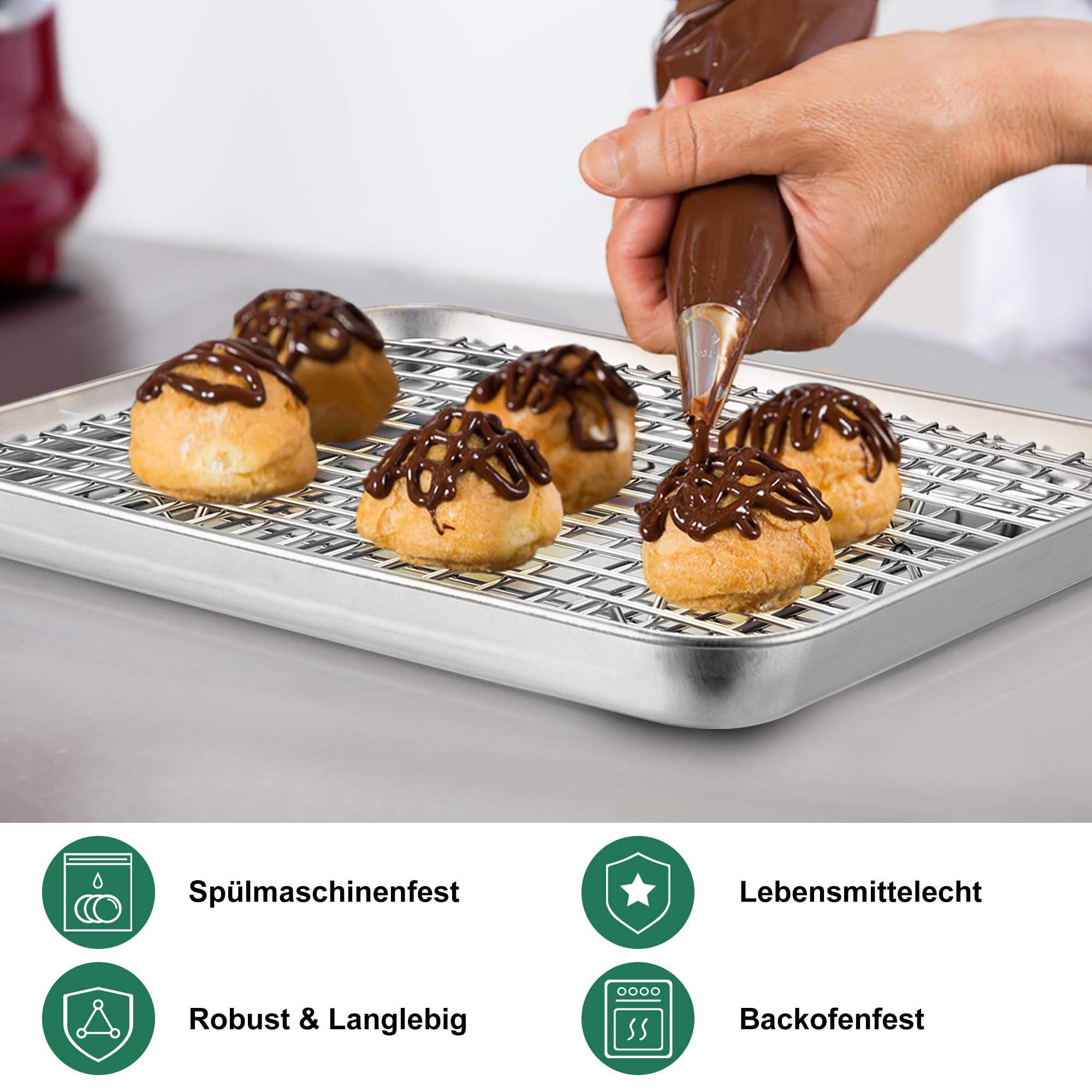 Teglia Da Forno In Acciaio Inox Con Griglia Di Raffreddamento - 23.7x17.8x2.5 Cm - Foto 10