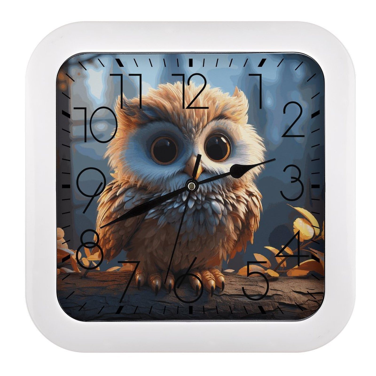 FekiLoot Cute Owl Wall Clock 10.2" Modern Farmhouse Square Clocks Silent No Ticking, Wall Art and Timepiece Clock for Shelf Table Mantel Or Bedside Clocks