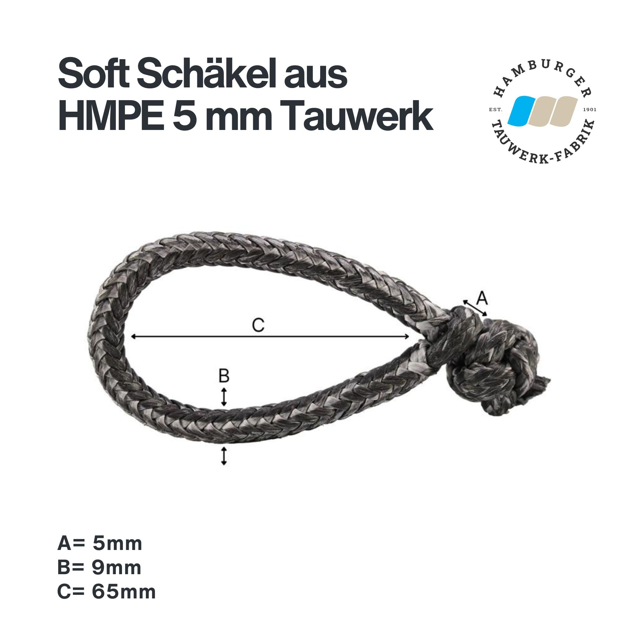 HAMBURGER TAUWERK-FABRIK EST. 1901 - Soft Schäkel Tauwerkschäkel aus HMPE Tauwerk - 5mm mit Bruchlast 1600kg