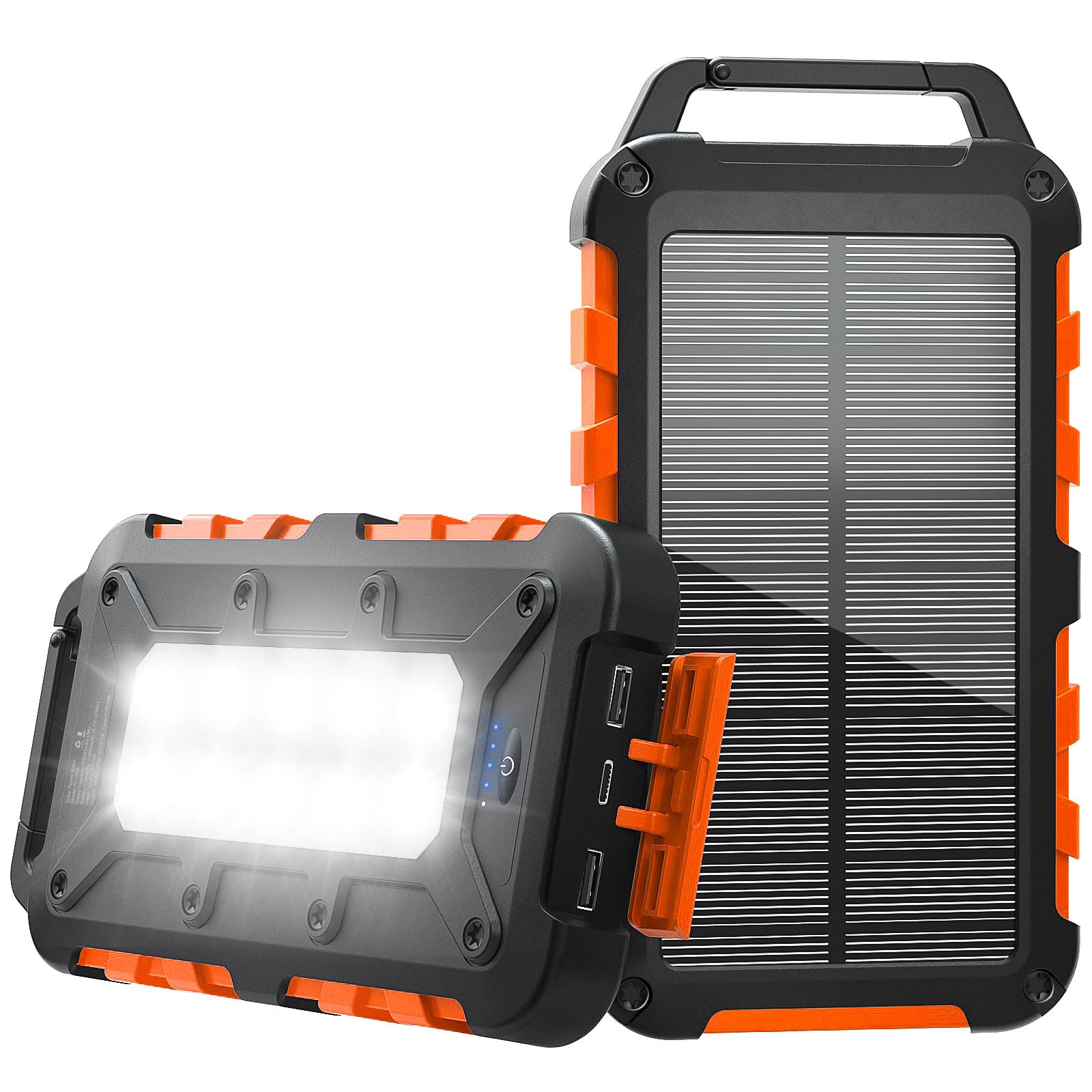 Batterie Externe Solaire 10000mAh PD 22,5W Chargeur Solaire avec 2 Ports USB et Une Entrée USB-C Charge Rapide Solar Power Bank Imperméable Compatible avec Téléphone Tablette Camping, Orange
