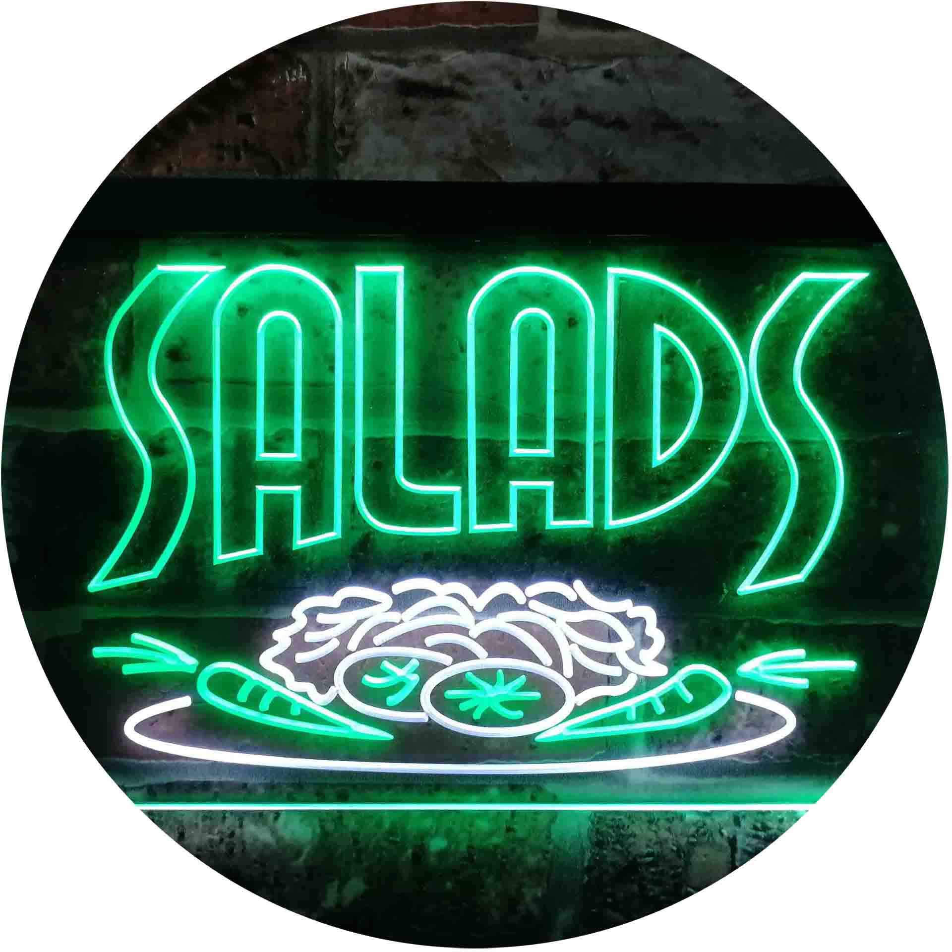 Salads Bar Café Illuminated Dual Color LED Enseigne Lumineuse Neon Sign Blanc et vert 600 x 400mm st6s64-i0626-wg