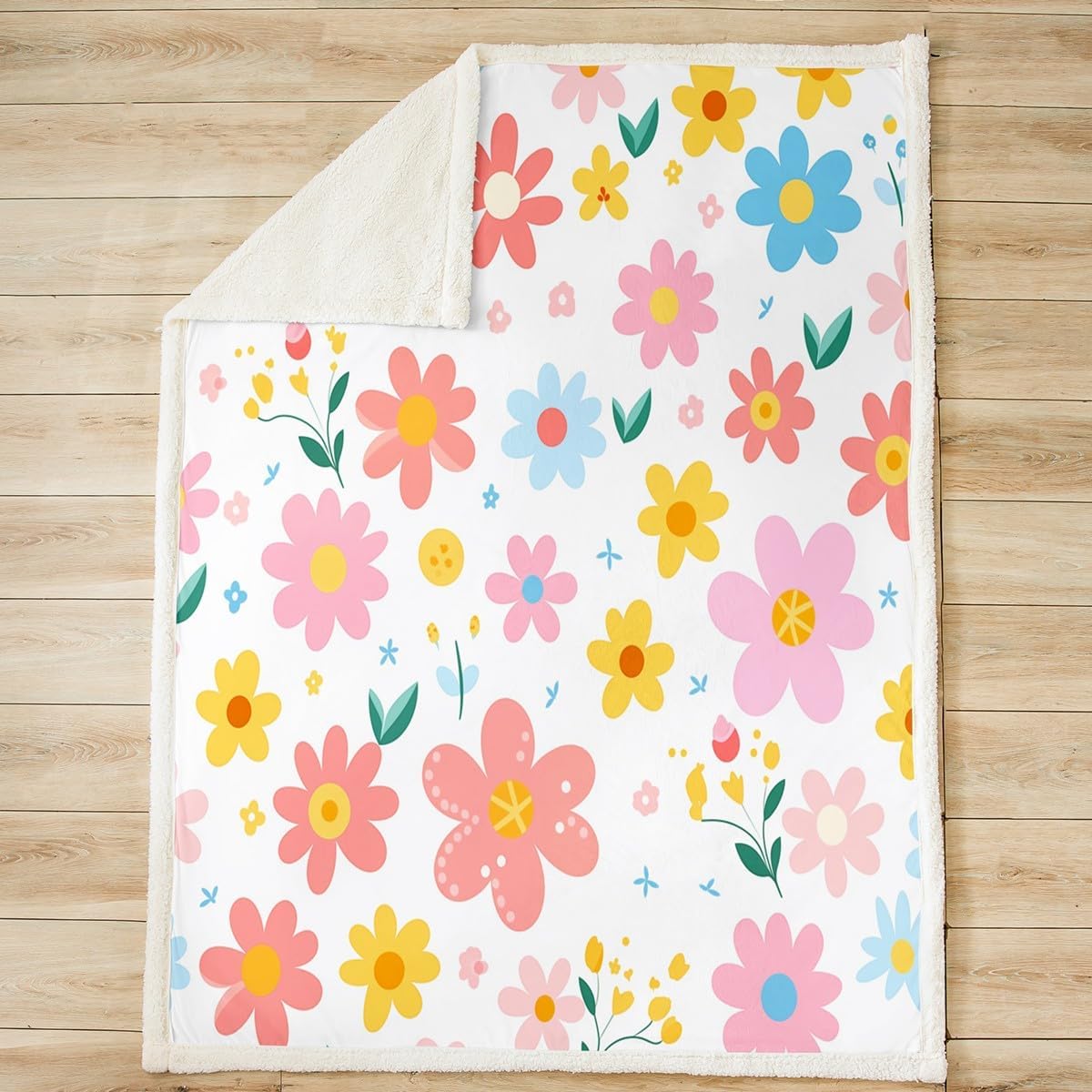 Feelyou Cute Flower Fleece Throw Blanket Kids Cartoon Cute Floral Plush Blanket for Kids Girls Teens Toddler Yellow Pink Blanket Kawaii Fuzzy Blanket for Sofa Bed Couch,Twin 60x80 Inches