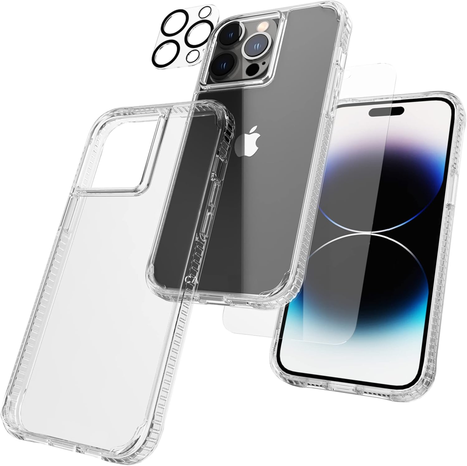 Case-Mate [3 in 1] Protection Pack - iPhone 14 Pro Max Case (Tough Clear), Tempered Glass & Lens Protector- 15ft Drop Protection, Wireless Charging Compatible - Anti Yellowing, Shockproof Anti Scratch