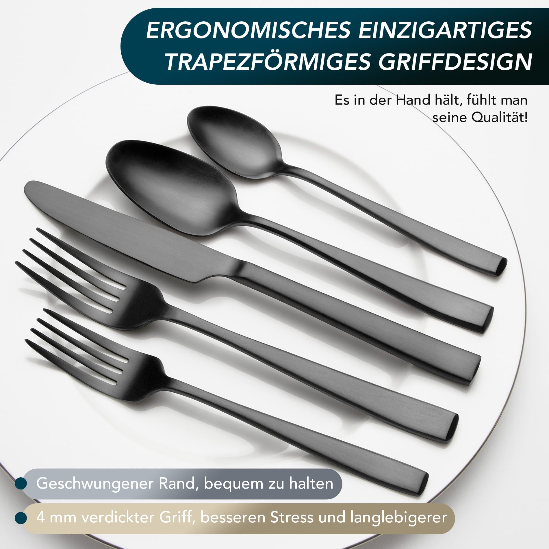 60-teiliges Besteck Schwarz Matt, EIUBUIE Premium Edelstahl Besteckset 12 Personen mit Einzigartigen Griffen, Modernes Schwarzes Besteck Essbesteck Tafelbesteck mit Messer Gabel Löffel