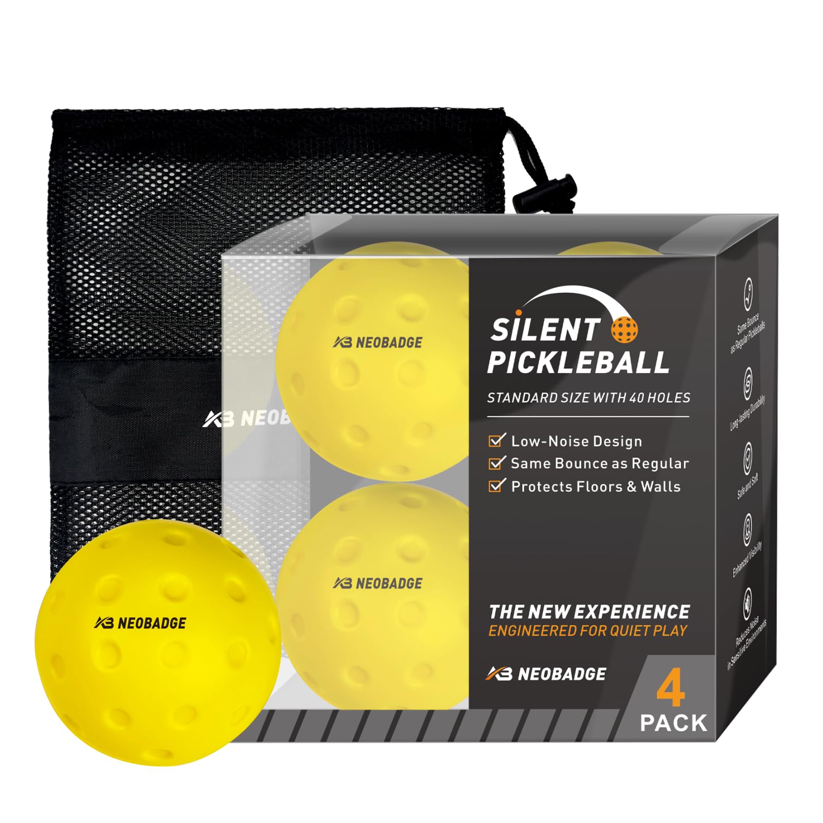 Silent Foam Pickleball Balls - Quiet Practice for Indoor & Outdoor, Real Pickleball Feel, High-Density Foam, 40 Recessed Holes (Yellow)-image-15