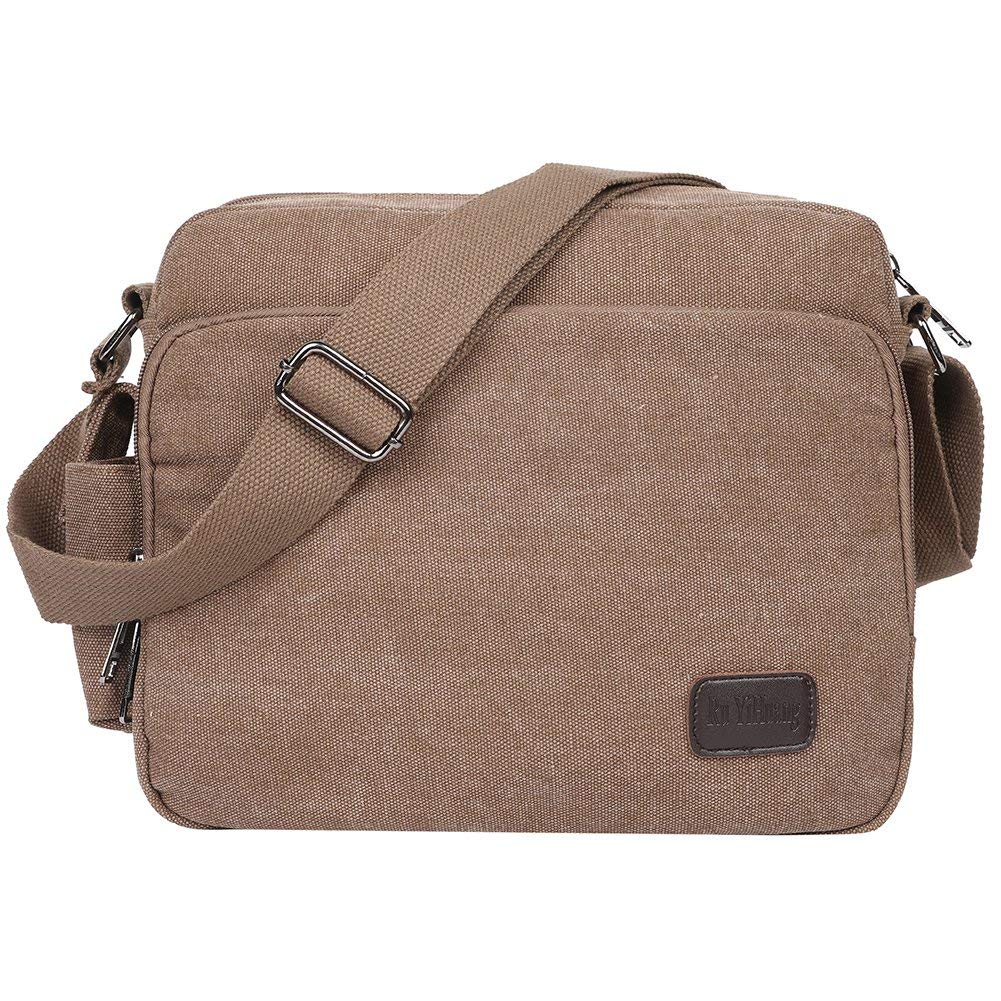 EGOGO Borse a Tracolla Uomo di Tela Borsa a Spalla Vintage Messenger Bag Sacchetto di Libro per Scuola Tasche da Viaggio Outdoor Sport Tasca E527-1 (Marrone)