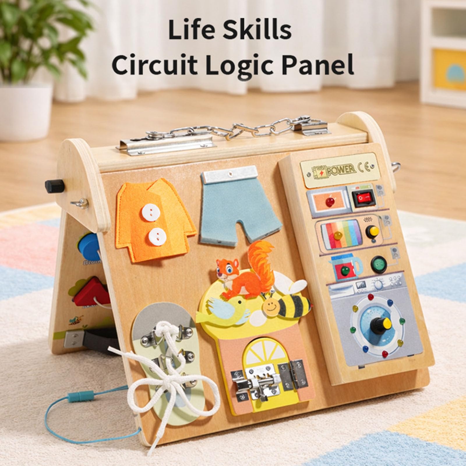 Hölzernes Sensorpanel mit leuchtenden Tasten und Bedienelementen für kognitives Wachstum Elektrisches Spielzeug aus Holz zum Wechseln