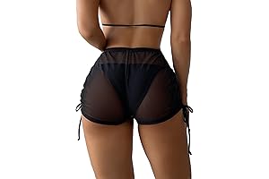 Women's Drawstring Side Mesh Sheer Net Shorts for the Beach