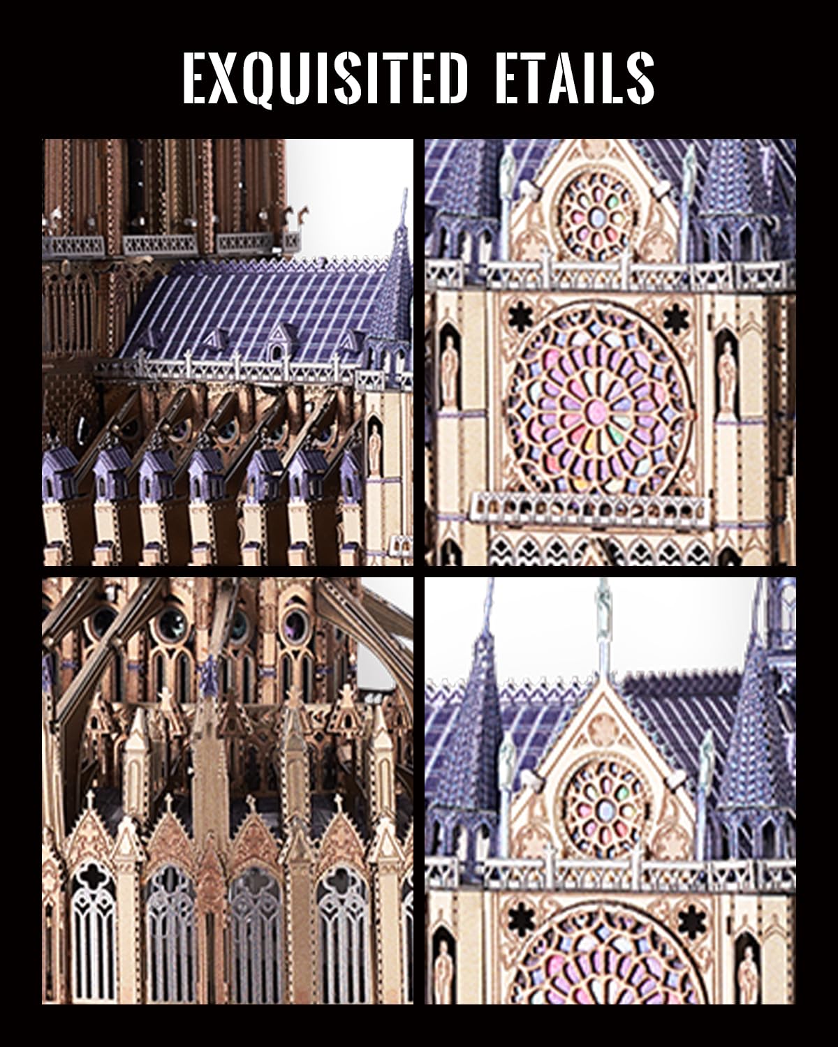 Piececool Casse-tête 3D en métal pour adultes, église Notre-Dame de Paris, kit de construction interactif à faire soi-même, architecture de cathédrale française, cadeau idéal pour adultes, hommes et