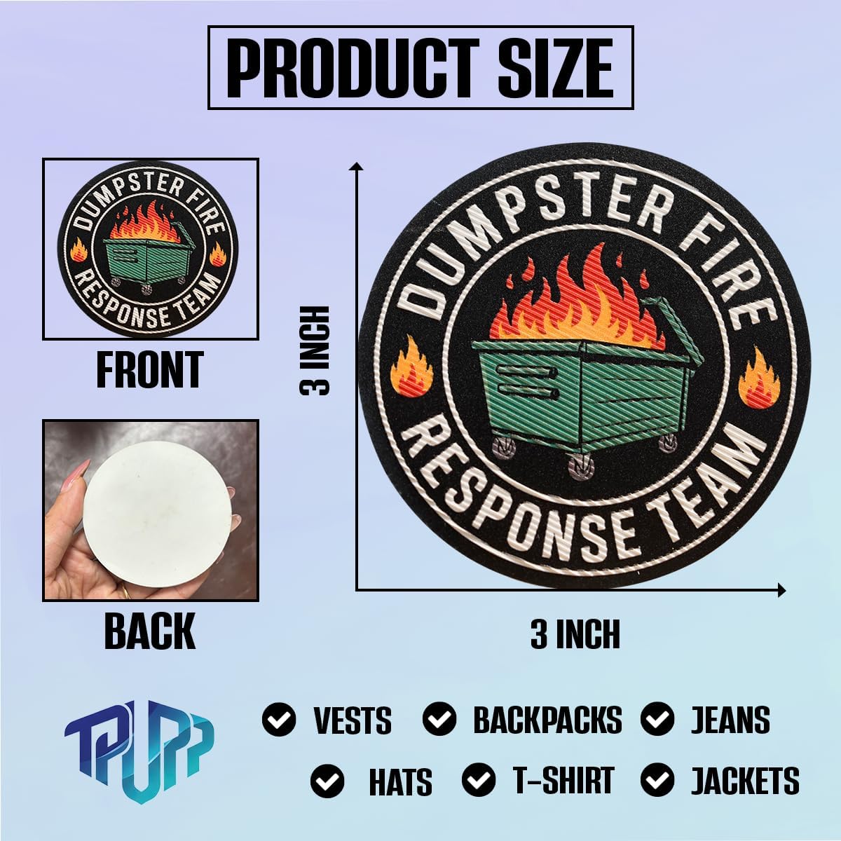 (2Pcs) Funny Dumpster Fire Response Team Patch 3D Printed Iron On Patch