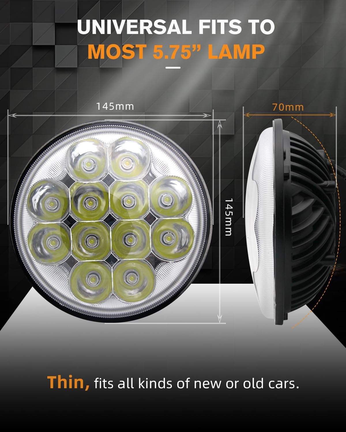 BraveWAY 5-3/4 inch (5.75") Round LED Headlights, for Pony Cars/Trucks/Pickup/Muscle Cars, Sealed Beam Headlights Replacement, Crystal, H5001 H5006 4000 5001
