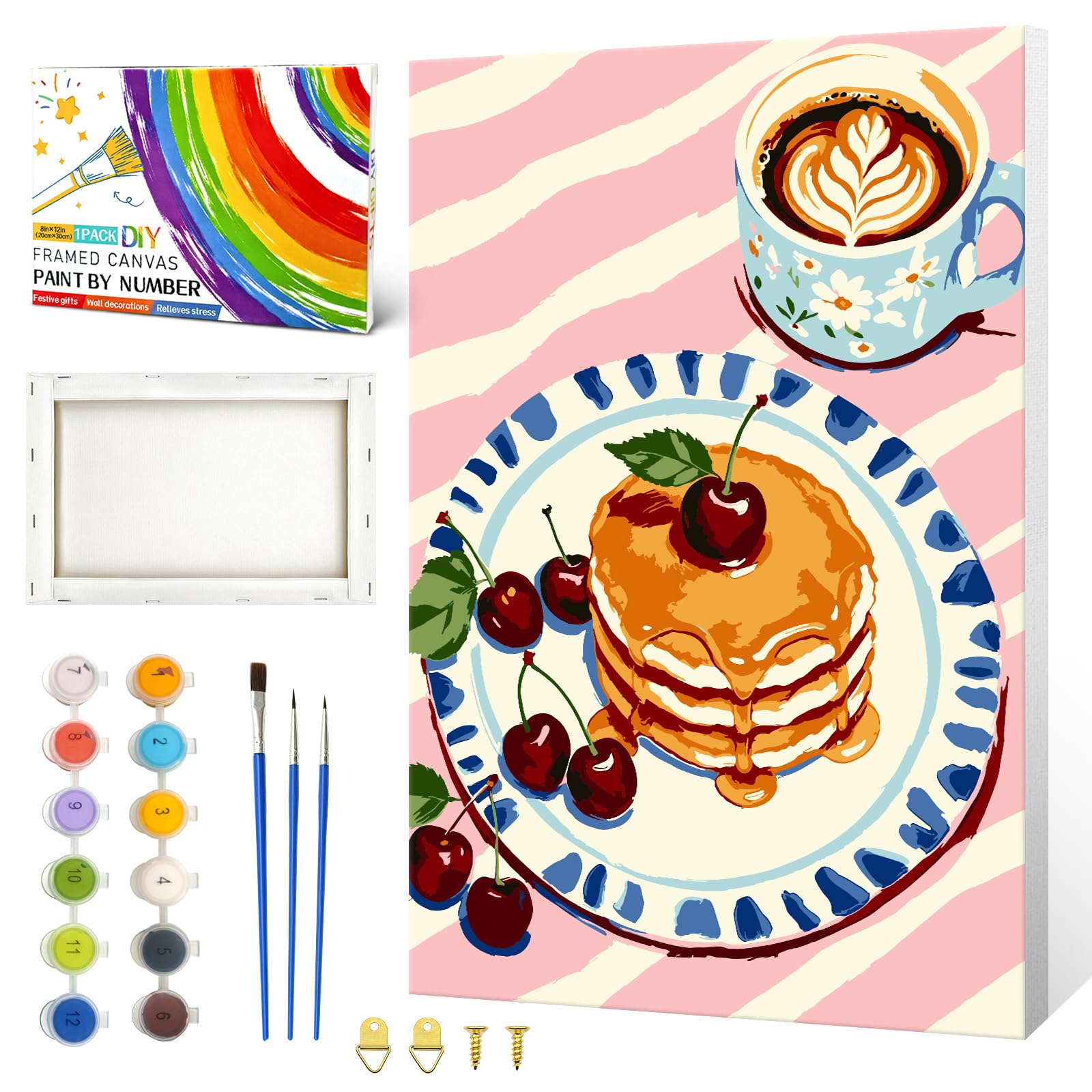 ZTOTZ Paint by Numbers Kit with Frame, Breakfast Pancake Painting by Numbers for Adults, Easy Food Art Kit for Cooking Lover, 8x12 Inches