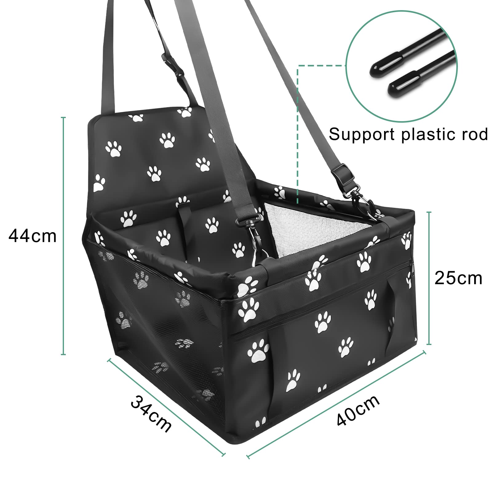 Gvolatee Seggiolino Auto per Cane, Seggiolino Auto per Cani con Cintura di Sicurezza Trasportino per Cani Pieghevolem con Tubo di Supporto 40×34×25cm