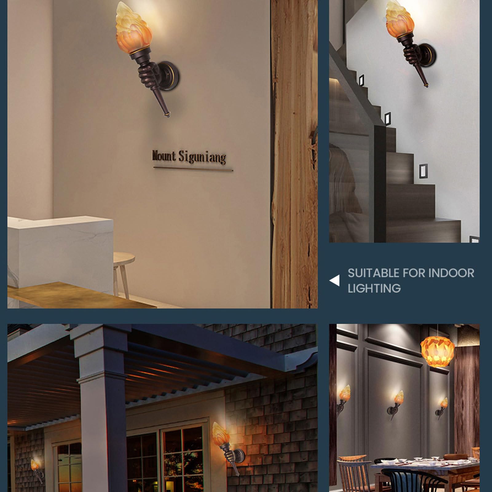 Générique Klassische Wand-Taschenlampe – Kreative Taschenlampe mit Flamme | Lampe mit Glasschirm und Faustform Halterung aus Aluminium in Antikbraun