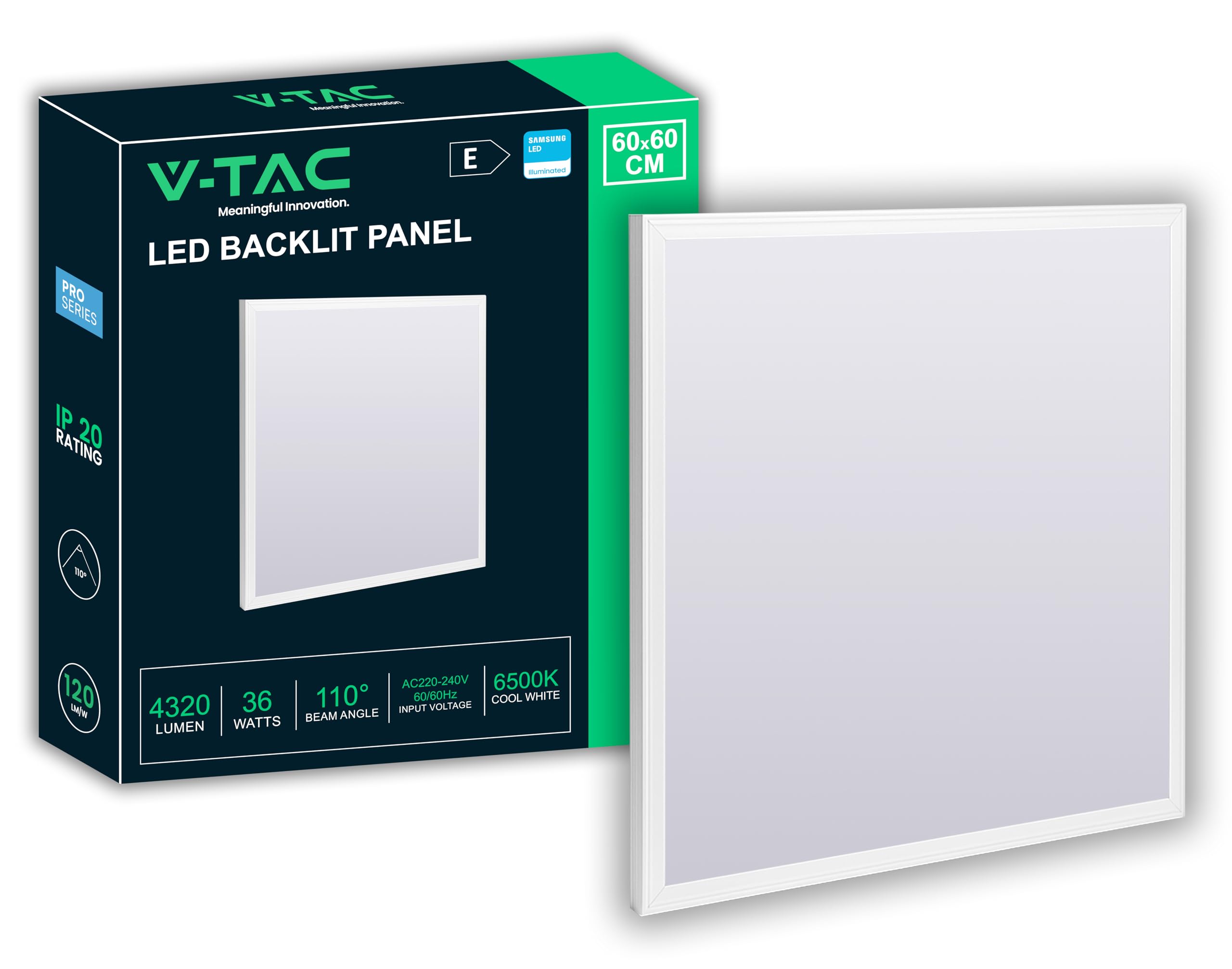 V-TAC Panel LED do zabudowy 36 W, chip Samsung 60 x 60 cm, kwadratowa lampa 4320 lumenów, IP20, do sufitu, biura, domu, sklepu, lampa sufitowa 6500 K