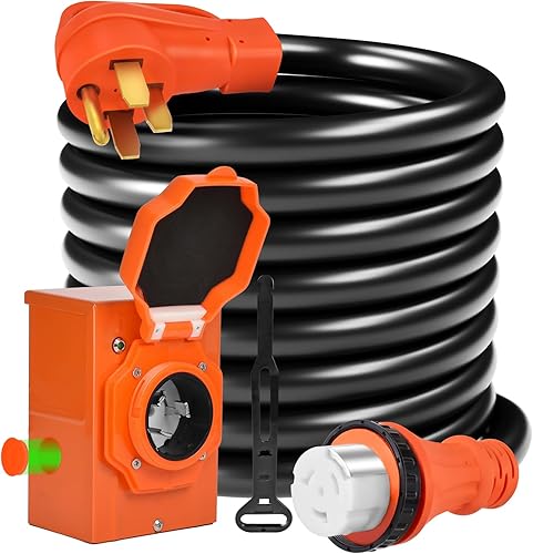 HZXVOGEN - Cable de generador de 50 amperios y caja de entrada de alimentación preperforada, cable de extensión de generador de 20 pies, 125 V250 V,