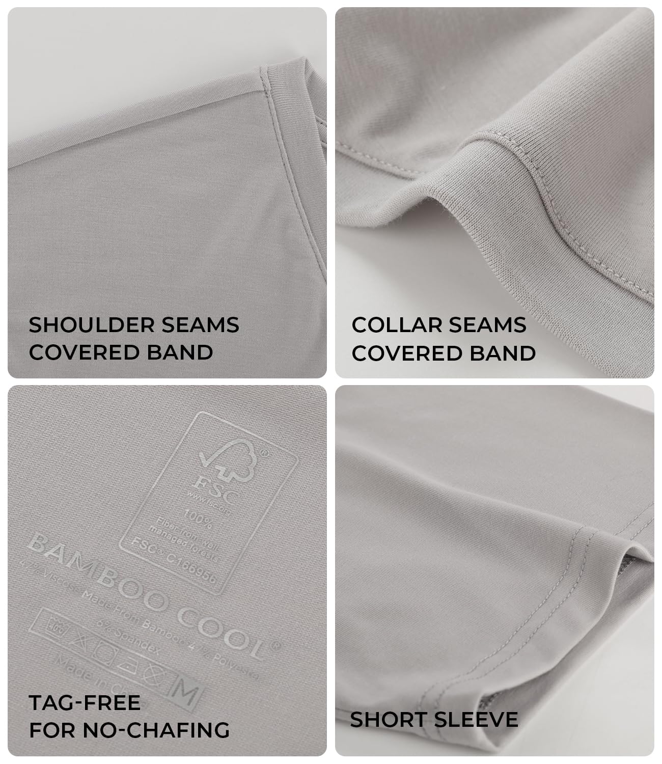 BAMBOO COOL Camisetas para hombre con cuello en V que absorben la humedad, camisetas elásticas para hombre, ajuste delgado, paquete de 3 unidades, suaves y transpirables, 1 blanco, 1 negro, 1 gris,