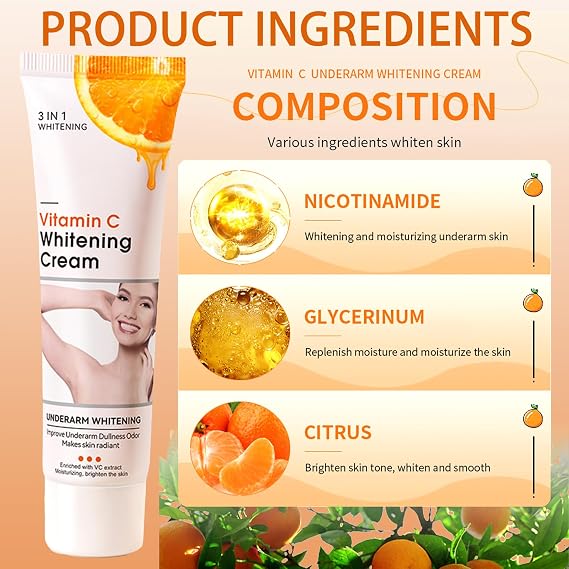 Underarms Whitening Cream, Body Cream, Underarm Cream for Dark Skin, Moisturizing, Hydrating and Reduce Odor, Skin Lightening for Underarm, Armpit, Knees, Elbows & Legs (60ml)