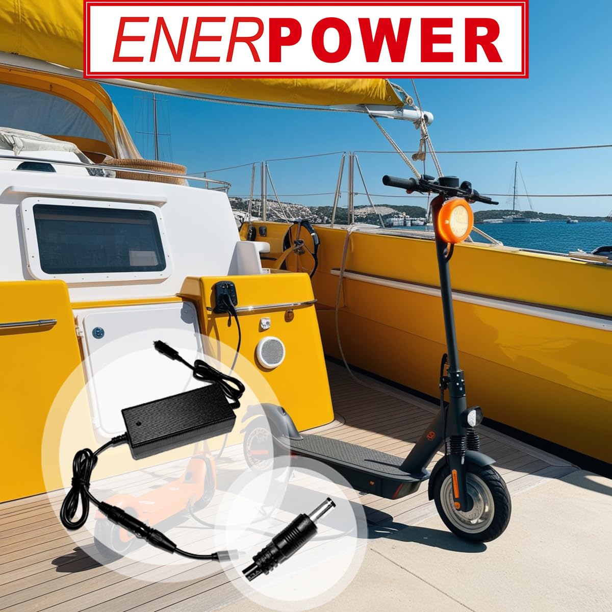 Enerpower DC-DC Ladegerät 12V-24V 42V 2A 85 Watt für Scooter, E Scooter wie Cityblitz, Doc Green, E-Way, KickScooter, Odys, SoFlow SO6, Xiaomi & Ninebot ES1 / ES2 / S4 DC+