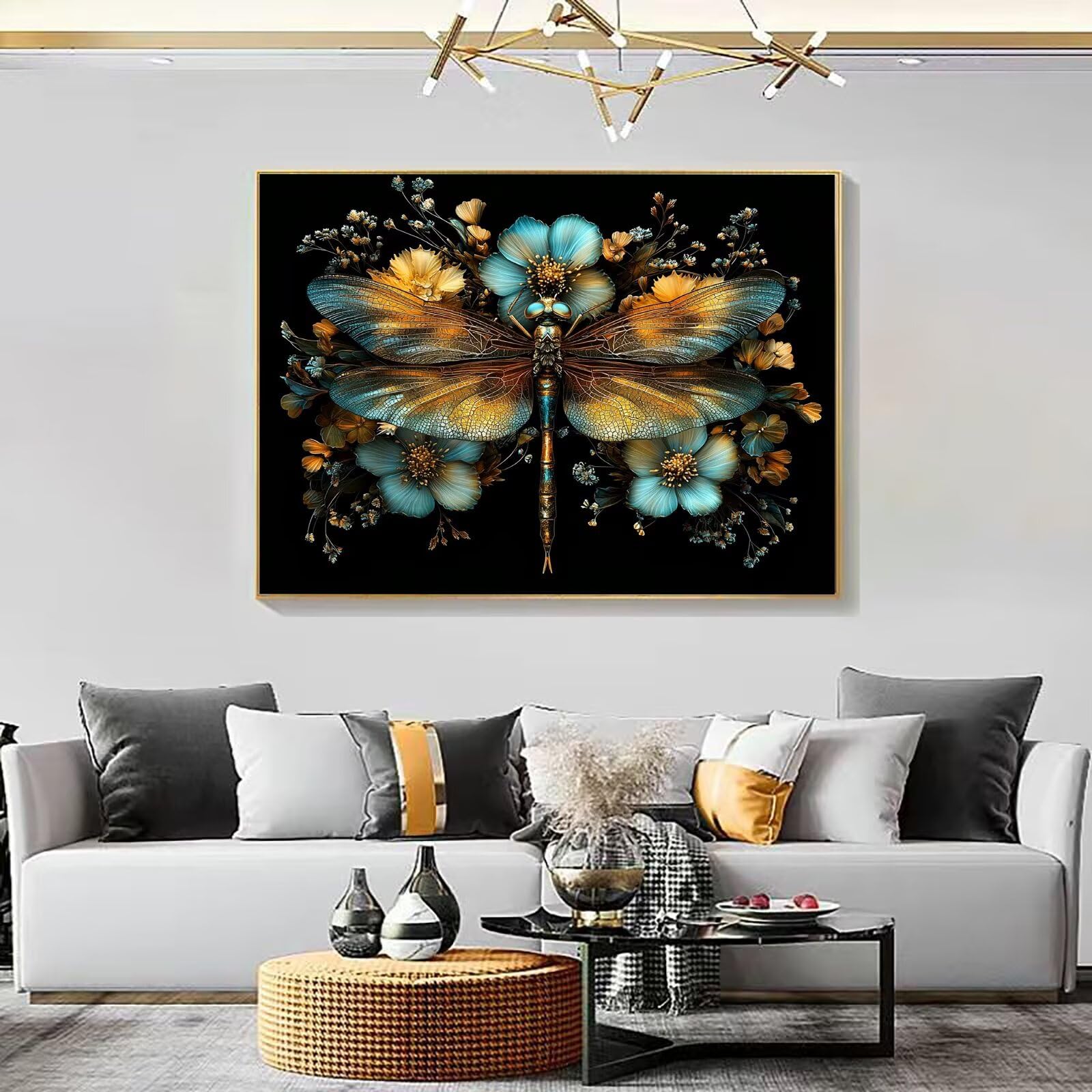 Dipingere con i Numeri Adulti fiore libellula, Quadri da Dipingere Numerati Fai Da Te per Principianti e Adultis, Olio Pittura di Numeri Kit, Hobby Creativi Adulti, Decorazioni Casa 90x120cm Q3S-366
