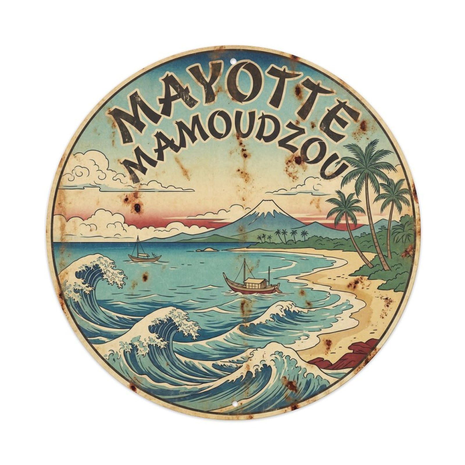 Mayotte Mamoudzou Indian Ocean Ink Illustration Metal Tin Sign