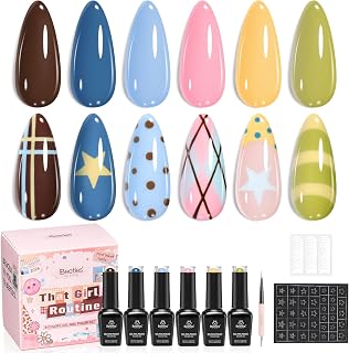 Beetles Gel Polish Set - That Girl Routine 6 Colors for Back to School Nail | Fall Nail Art with 2-In-1 Nail Art Pen, Star & French Nail Stickers, Soak-Off UV LED, Long-Lasting for Salon, DIY Manicures