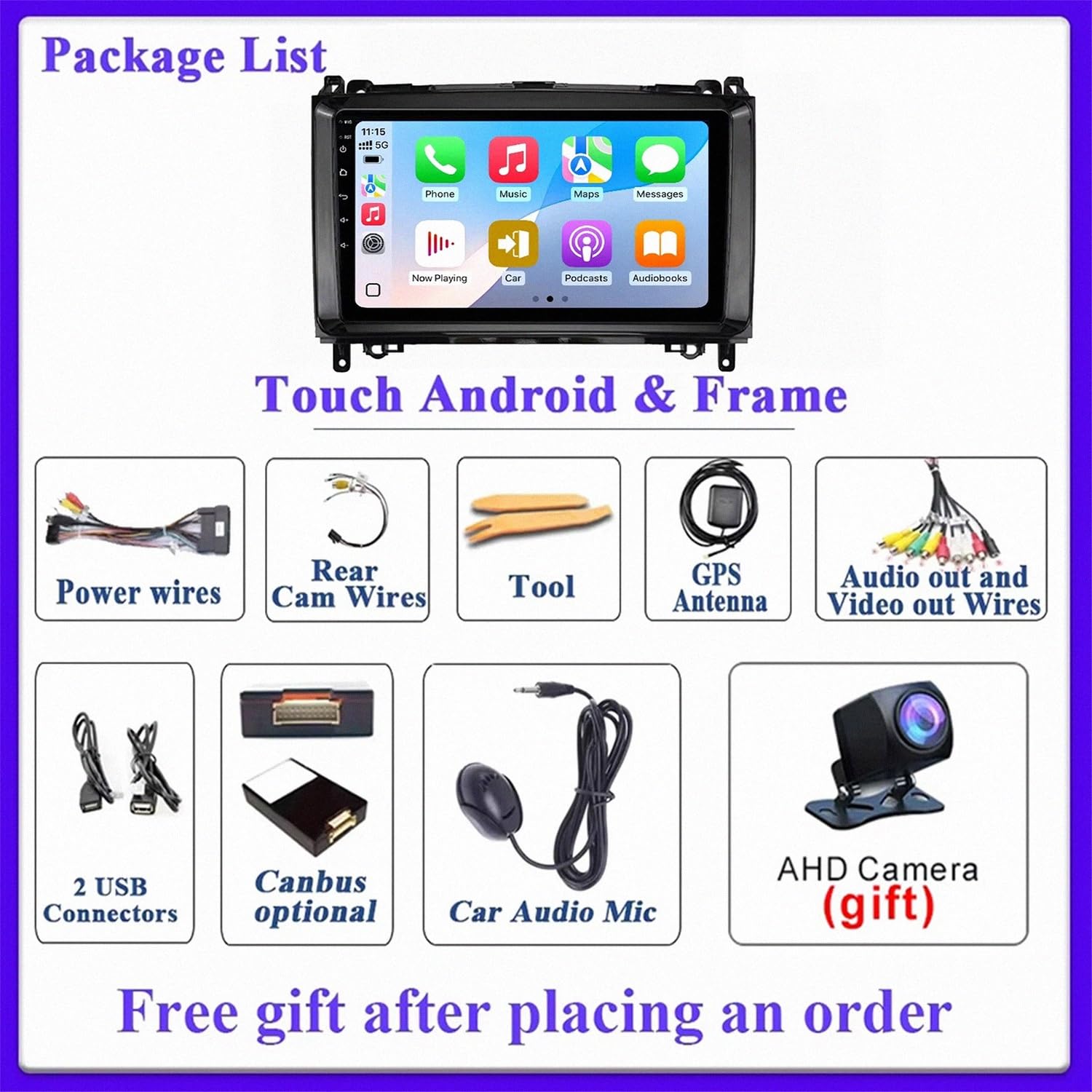Bezprzewodowy System Audio Dla Apple Carplay dla Benz Vito 2 W639 Viano 2 W639 2003-2015 Przenośny Ekran Dotykowy Carplay Z Siri, Bluetooth, Nadajnikiem, Sterowaniem Głosowym, 8 Rdzeń 4G+64G